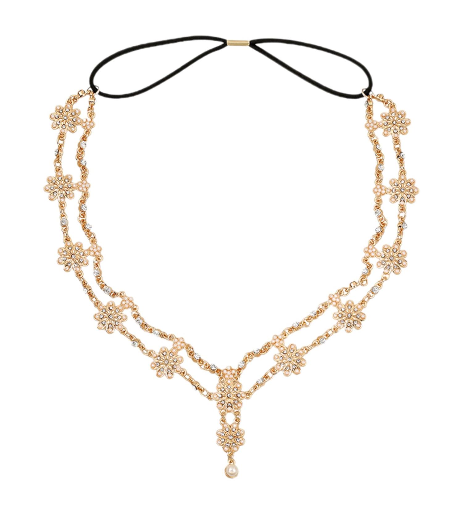 Hair Chain Boho Headpiece Bridal Head Chain Ladies Headband Rhinestone Water Drop Tassel Hair Accessory for Women and Girls (Gold) - Buy Online on GoSupps.com