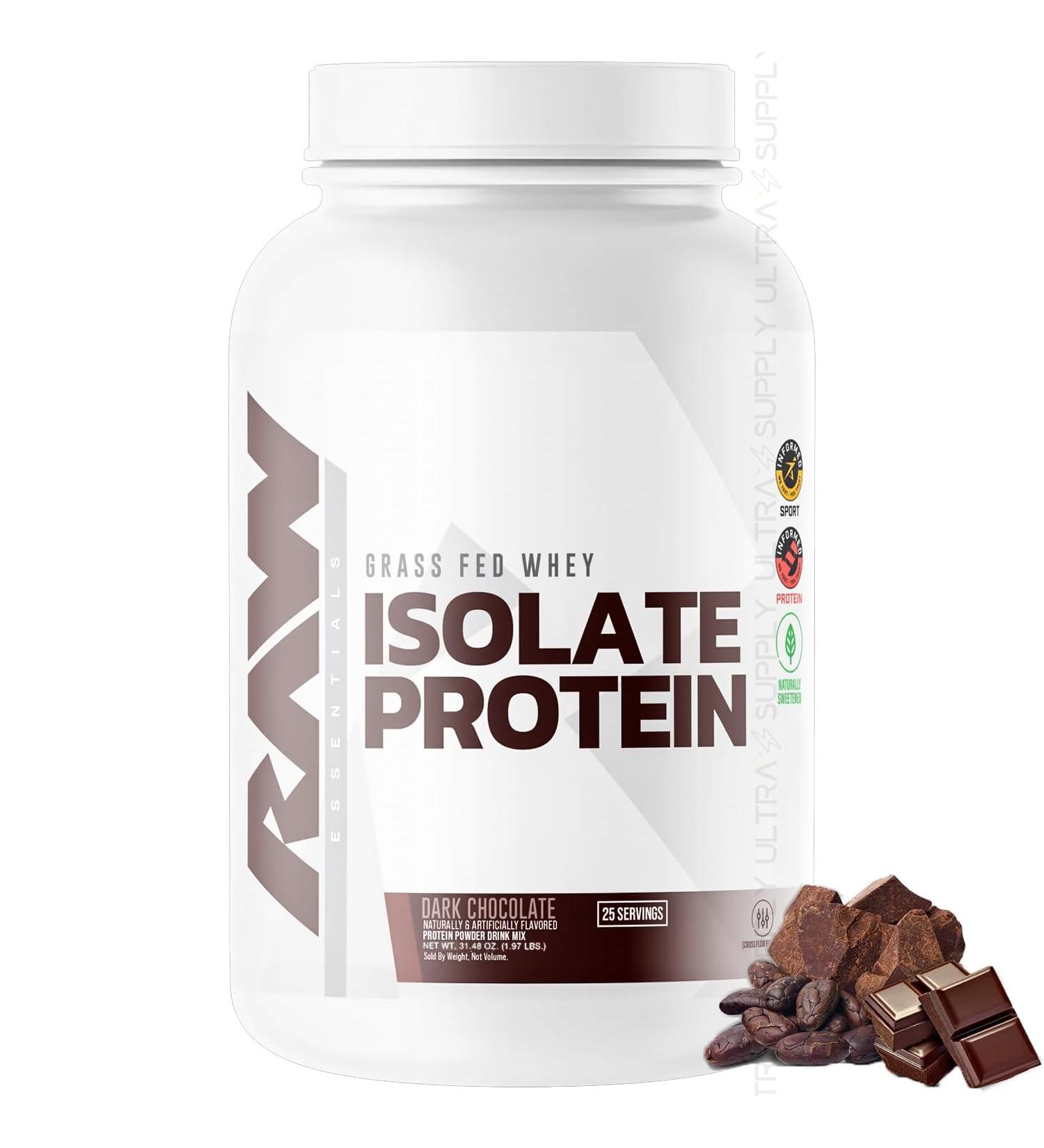 RAW 25g Grass-Fed Whey Isolate Protein Powder Dark Chocolate Flavor 25 Servings - Buy Online on GoSupps.com