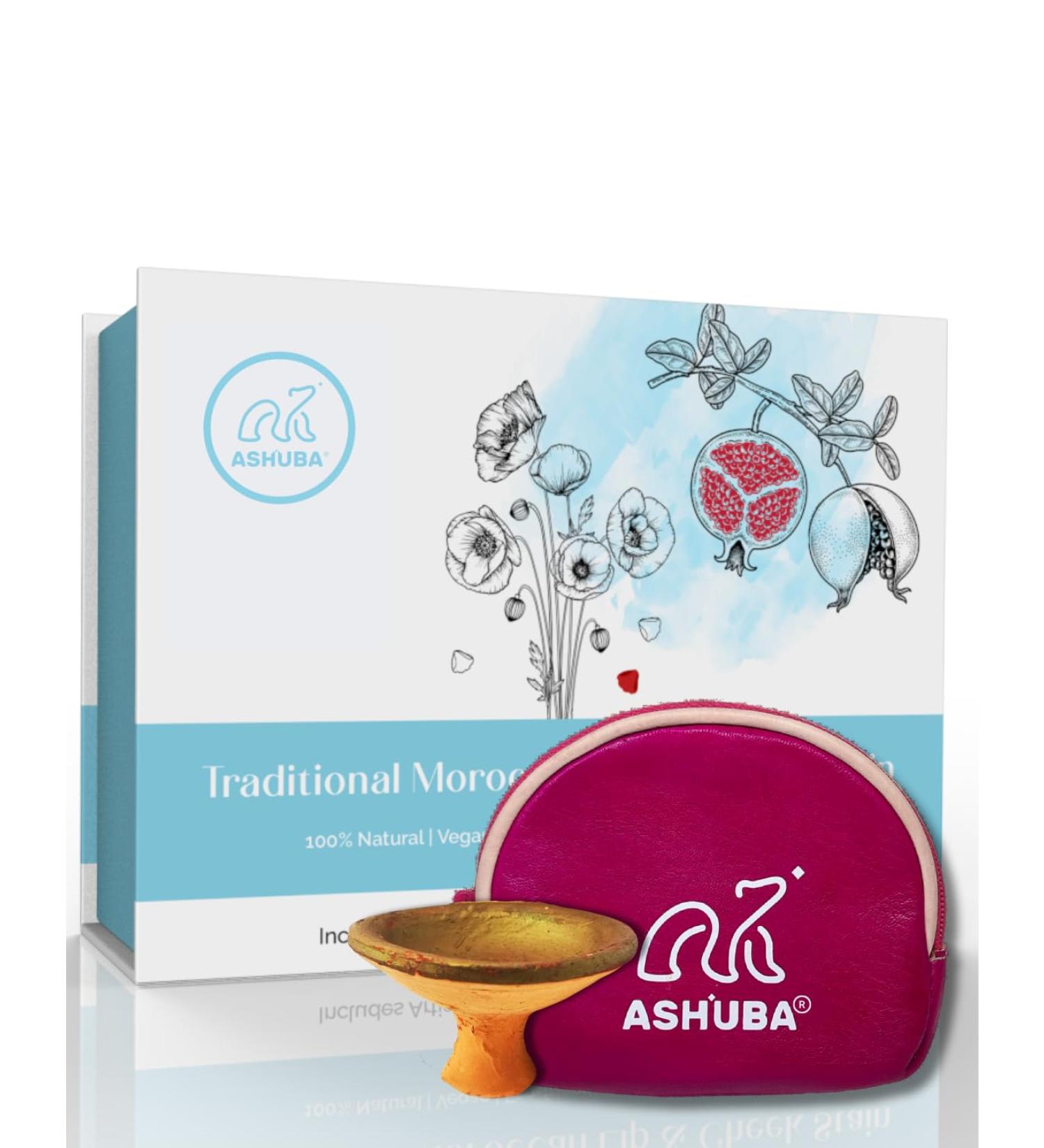 ASHUBA Ancestral Moroccan Lip & Cheek Stain Clay Pot | Eco-Friendly Gift Set with Ribbon Box & Leather Pouch | Natural Lipstick & Blush in Ros | International Shipping Available - Buy Online on GoSupps.com