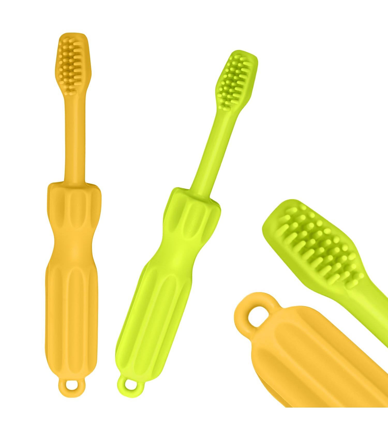 CLdy Baby Biting Toys - BPA-Free Silicone Teething Rings & Toothbrushes for Babies 3+ Months - Stimulate & Massage Gums (Yellow-Green 2 Pieces) - Buy Online on GoSupps.com