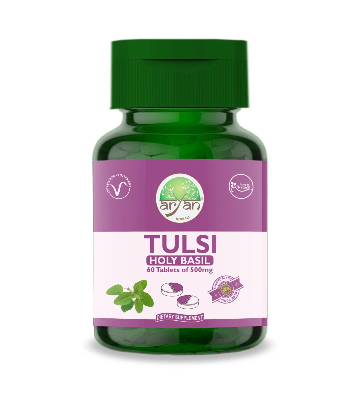 Aryan Herbals Tulsi (Holy Basil) 60 Tablets of 500 MG - Buy Online on GoSupps.com