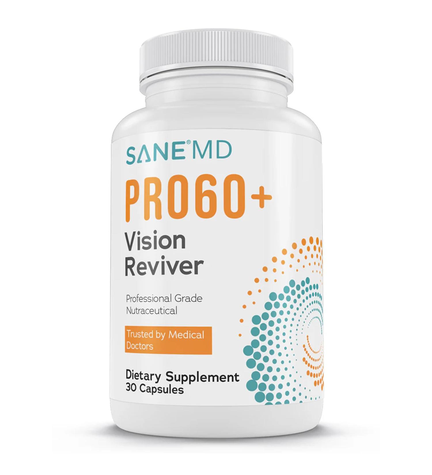 SANE MD PRO60+ Vision Reviver Eye Supplement for Adults 60+ with Lutein, Zeaxanthin & Astaxanthin 30 Capsules - Buy Online on GoSupps.com