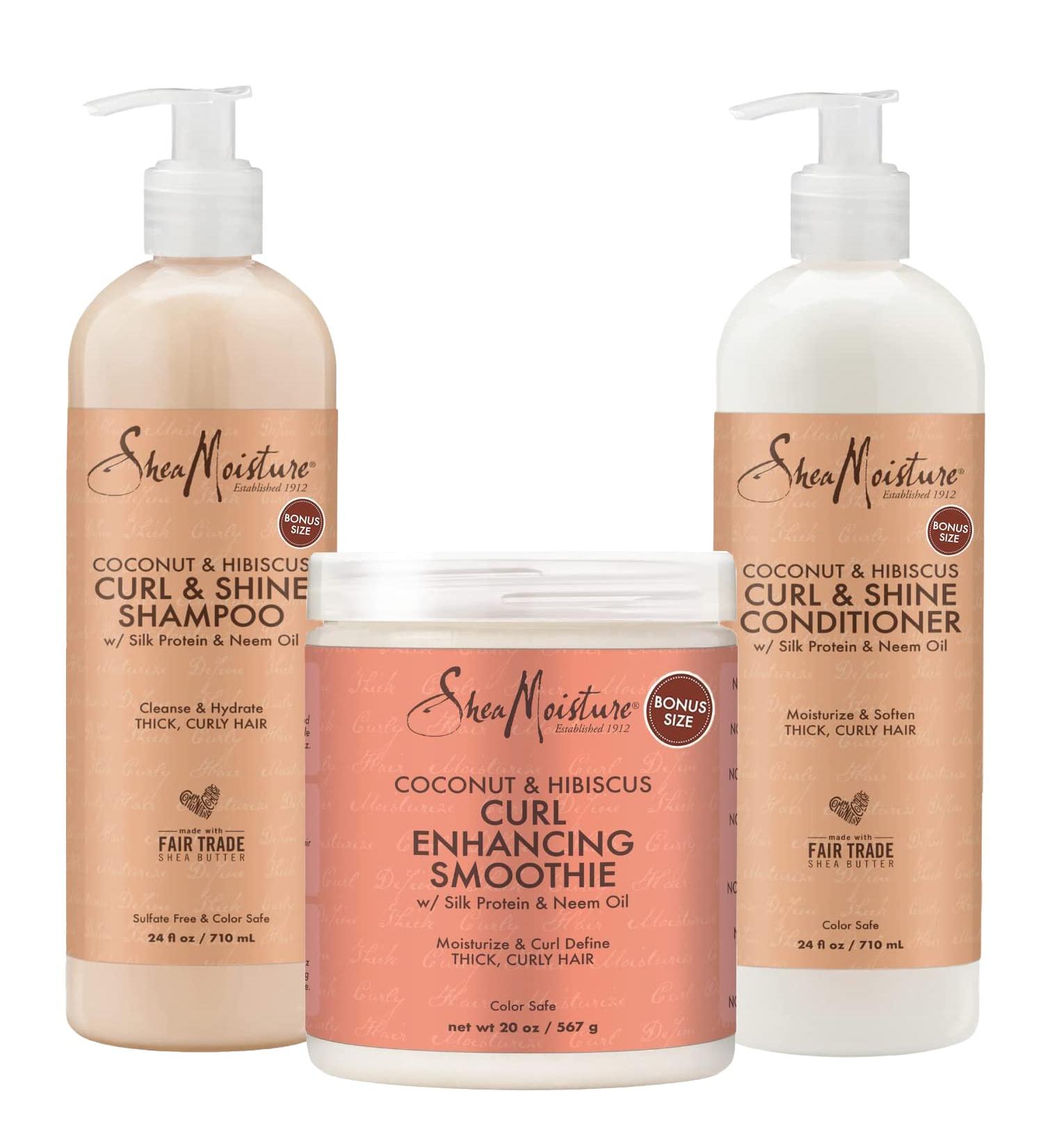 Shea Moisture Coconut & Hibiscus Curly Hair Bundle - Shampoo, Conditioner, Curl Cream 68 Fl Oz - Buy Online on GoSupps.com