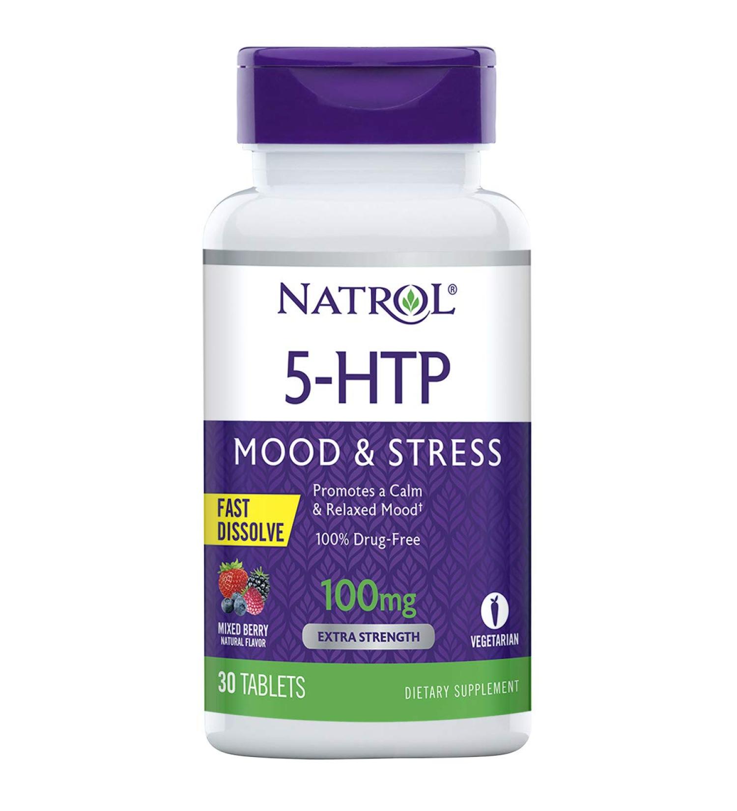 Natrol 5-HTP Fast Dissolve Tablets - Promotes Calm & Positive Mood - Drug-Free & Maximum Strength - Wild Berry Flavor - Buy Online on GoSupps.com