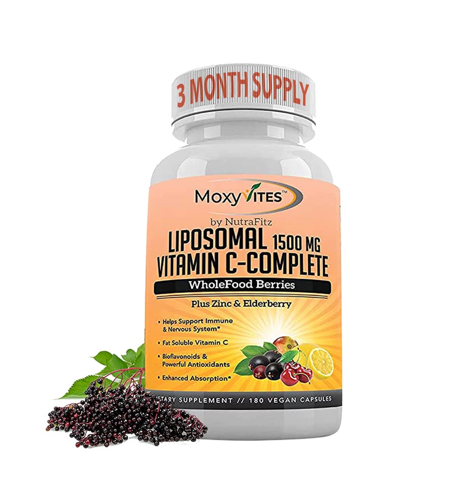 Liposomal Vitamin C with Zinc Capsules - High Absorption 1500mg/Serving - Immune Support and Anti-aging Formula with Organic Elderberry, Amla, and Camu Camu - 3 Month Supply - Buy Online on GoSupps.com