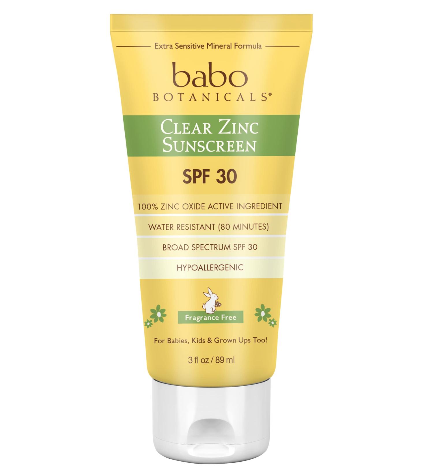 Babo Botanicals Zinc Sunscreen Lotion SPF 30 - Non-Greasy, Water-Resistant, Fragrance-Free, Vegan for Babies, Kids, and Sensitive Skin - 3 fl oz - Buy Online on GoSupps.com