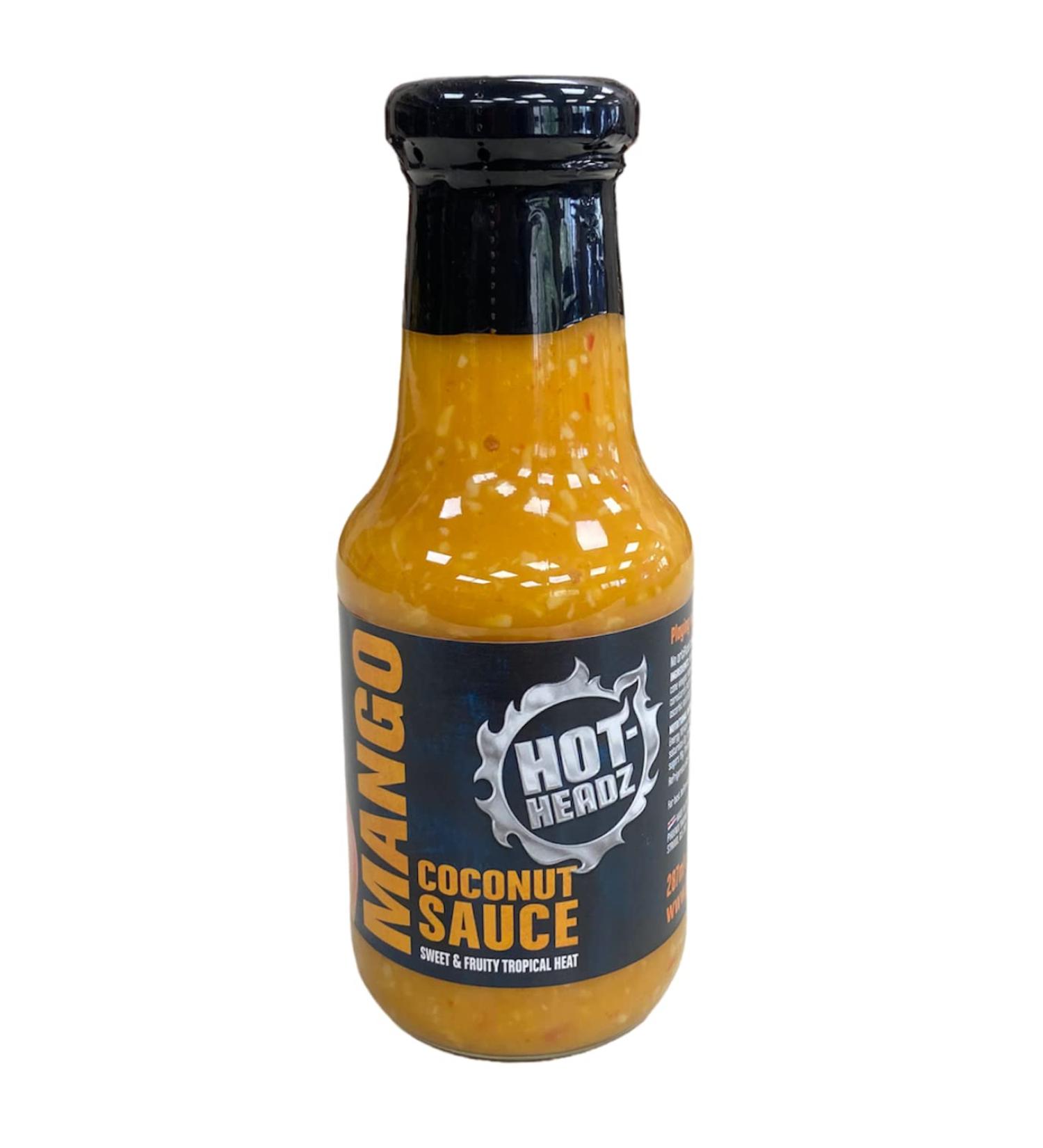 Hot-Headz! Mango Habanero Pepper & Coconut Sauce. Medium Heat Spicy & Sweet Mango Sauce Perfect for Chicken Pizza Pasta Or Steak. Use As Marinade Glaze Sauce Or Dip. Gluten-Free & Vegan. (287ml) - Buy Online on GoSupps.com