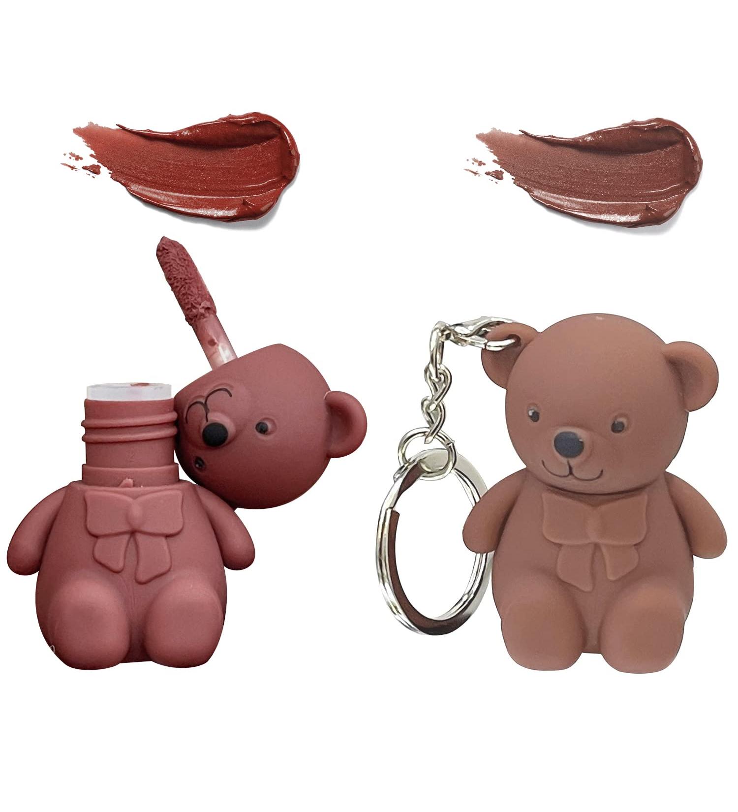 MISEDI 2pcs 2 in 1 Key Chain Bear Lipstick Mist Matte Velvet Lipstick | Waterproof Long Lasting Lip Gloss - Cute Bear Beauty Makeup - Buy Online on GoSupps.com