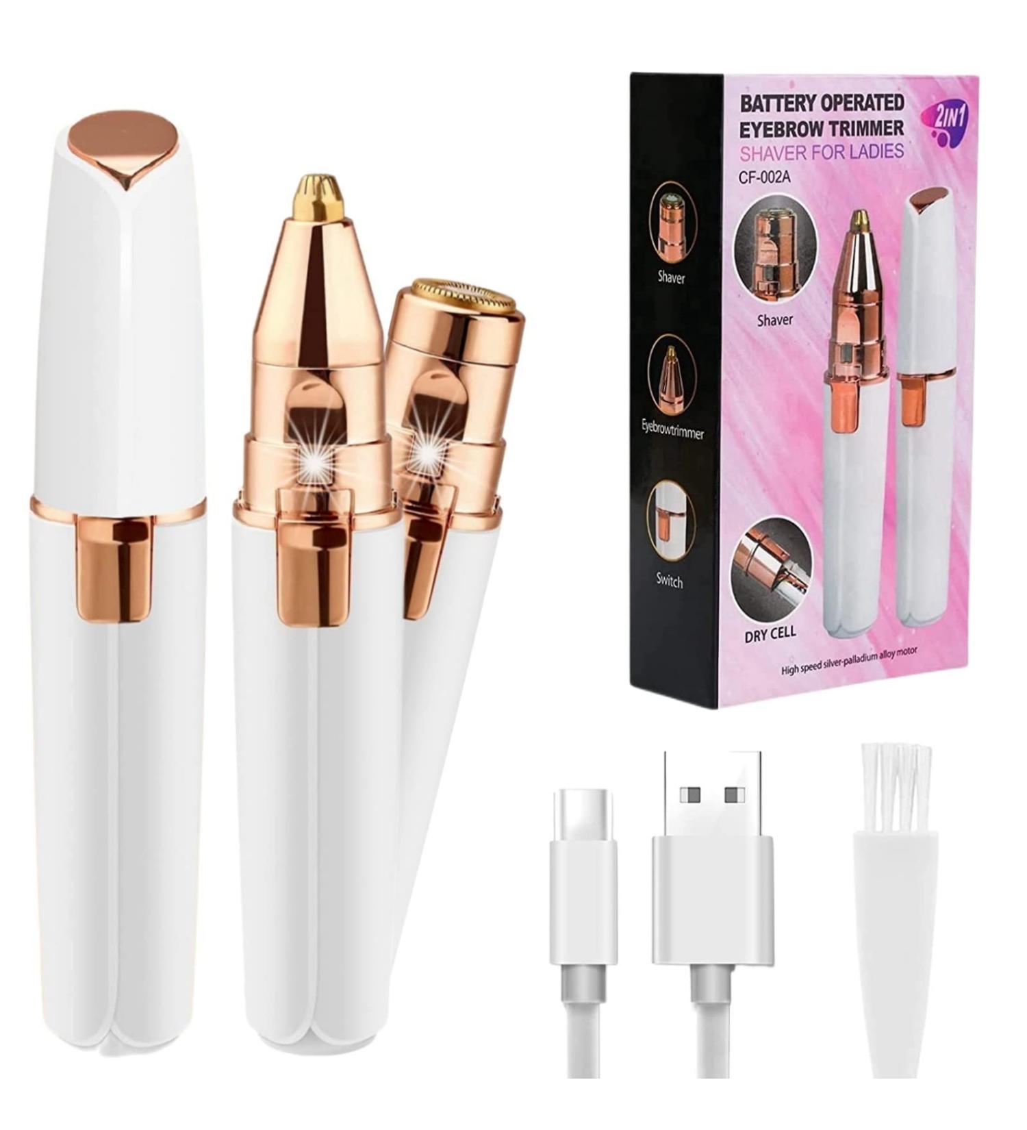 2 in 1 Facial Hair Remover & Eyebrow Trimmer for Women | Rechargeable Hair Removal Device with 2 Heads | Nose Hair Trimmer, Face Shaver, Upper Lip Hair Remover | Facial Epilator Pen - Buy Online on GoSupps.com