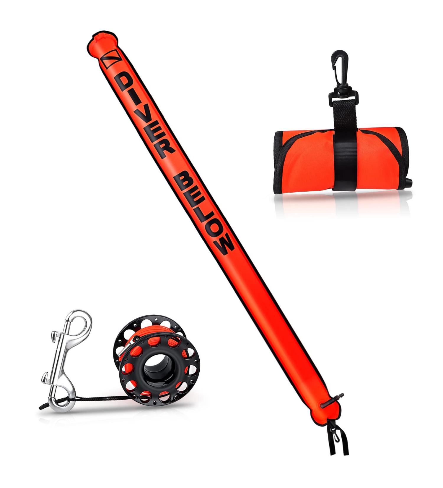6ft Hi-Visibility Surface Marker Buoy Set for Scuba Diving | Safety Sausage with Finger Spool Reel and Snap Kit - Red - Buy Online on GoSupps.com