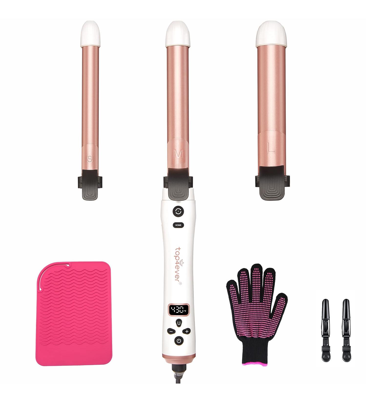 3 in 1 Auto Rotating Curling Iron - TOP4EVER Automatic Hair Curler with Interchangeable Curling Wand (0.75" 1" 1.25") Adjustable Temp Instant Heat Hair Styling Hot Tools for All Hair Types  - Buy Online on GoSupps.com