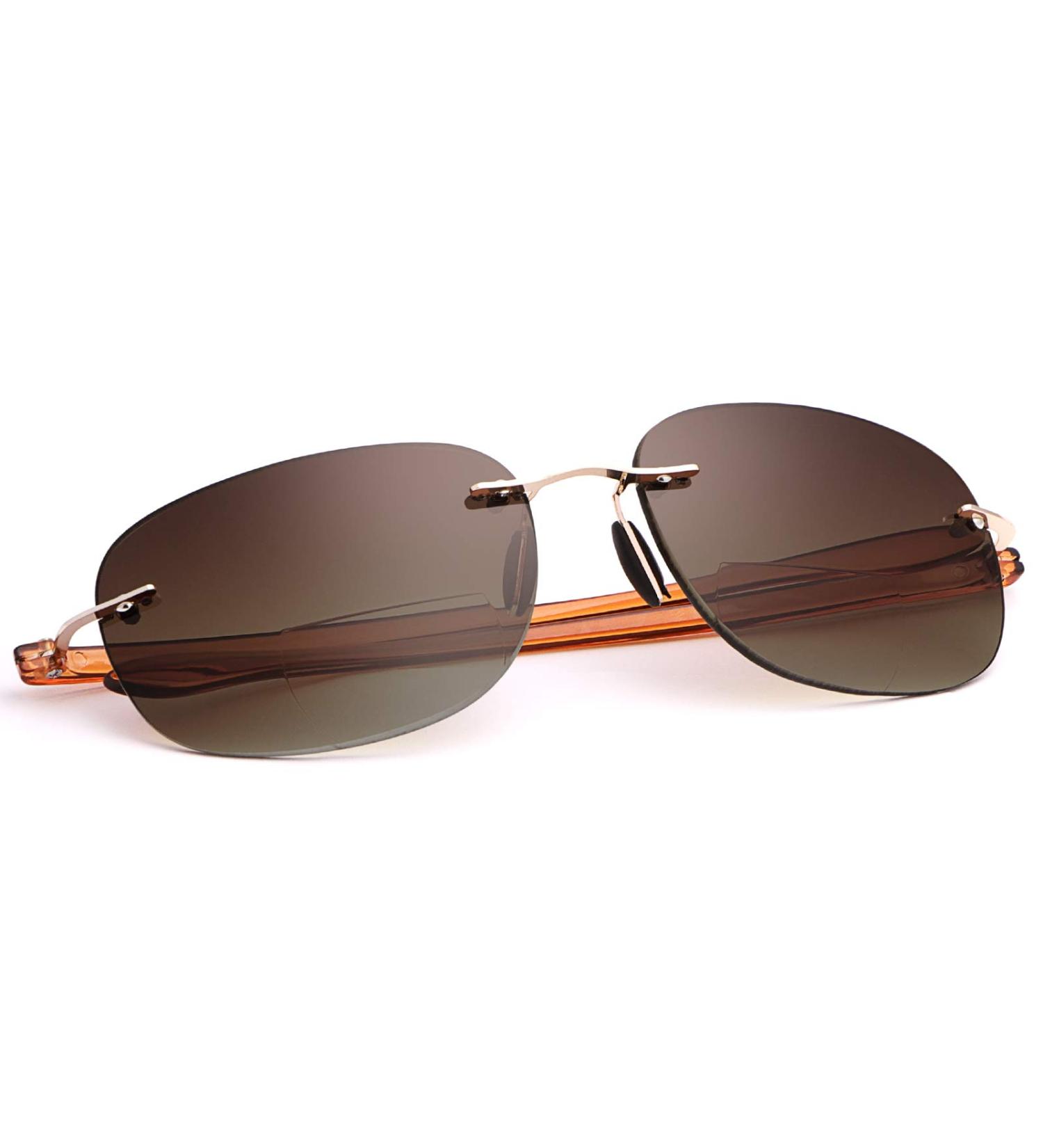 Rimless Bifocal Reading Glasses Sunglasses for Men & Women - UV Protection Brown 1.5x - Buy Online on GoSupps.com
