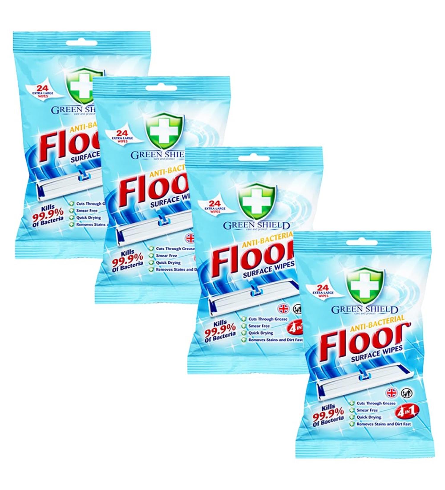 Green Shield Antibacterial Extra Large Floor Wipes Floor Surface Cleaning Wipes for Wood Floor Dust Magnet Quick Drying & Suitable for All Floors - Tiles Laminate & Wooden Floor Wipes (96 Wipes)