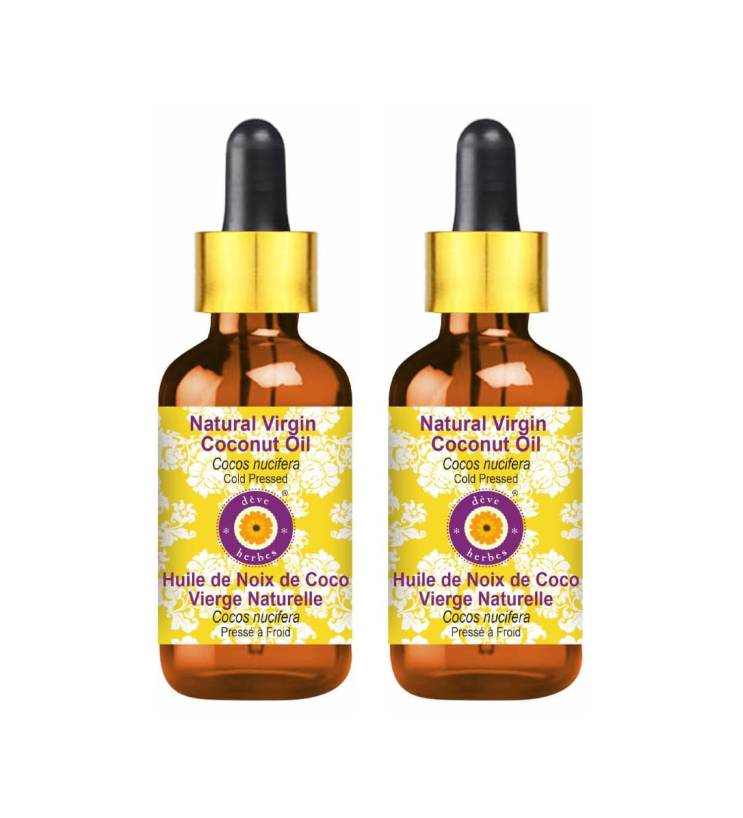 d ve herbes Natural Virgin Coconut Oil (Cocos nucifera) with Glass Dropper Cold Pressed (Pack of two) 100ml X 2 (6.76 oz) - Buy Online on GoSupps.com