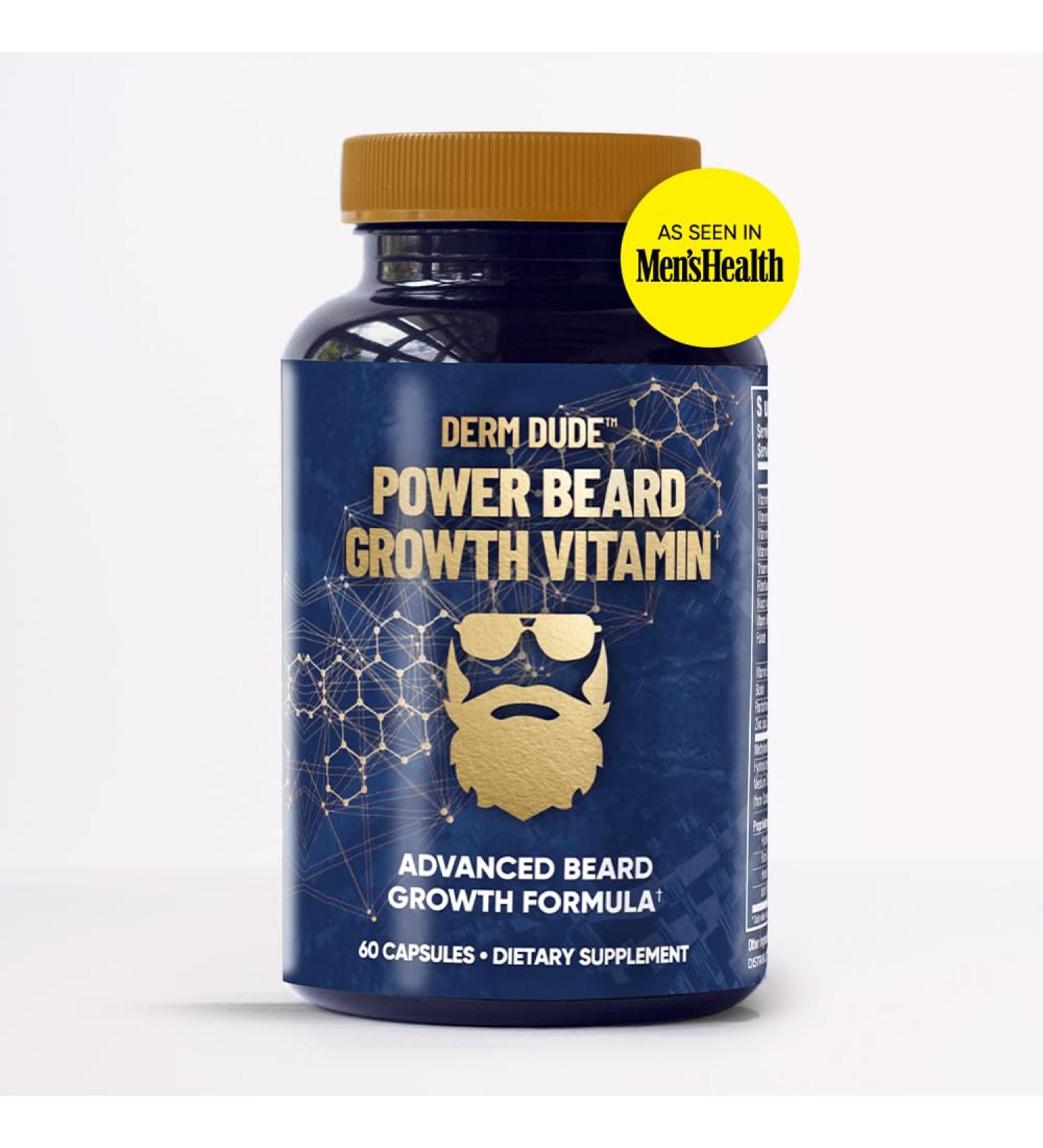 Derm Dude Power Beard Vitamins - Biotin 10K MCG & Collagen for Thicker Fuller Beards - 60 Capsules for Men's Beard Growth & Hair Restoration - Buy Online on GoSupps.com