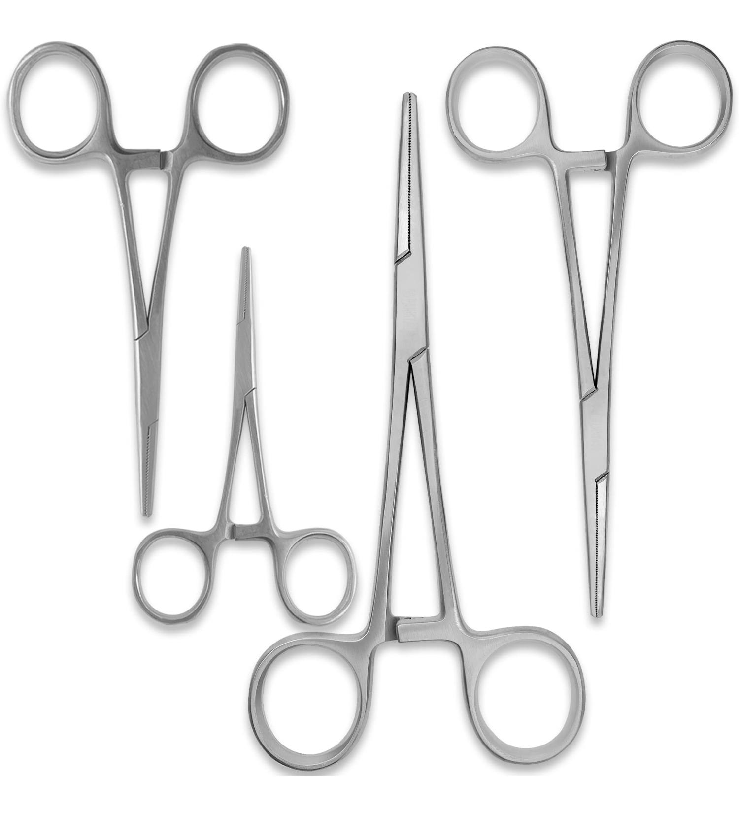 Durable 4-Piece Straight Hemostat Set - High Quality Stainless Steel - Autoclavable - Precision Tips - Serrated Jaws - Three Locking Positions - 3.5 5 6.25 8 - 4 Pcs - Buy Online on GoSupps.com