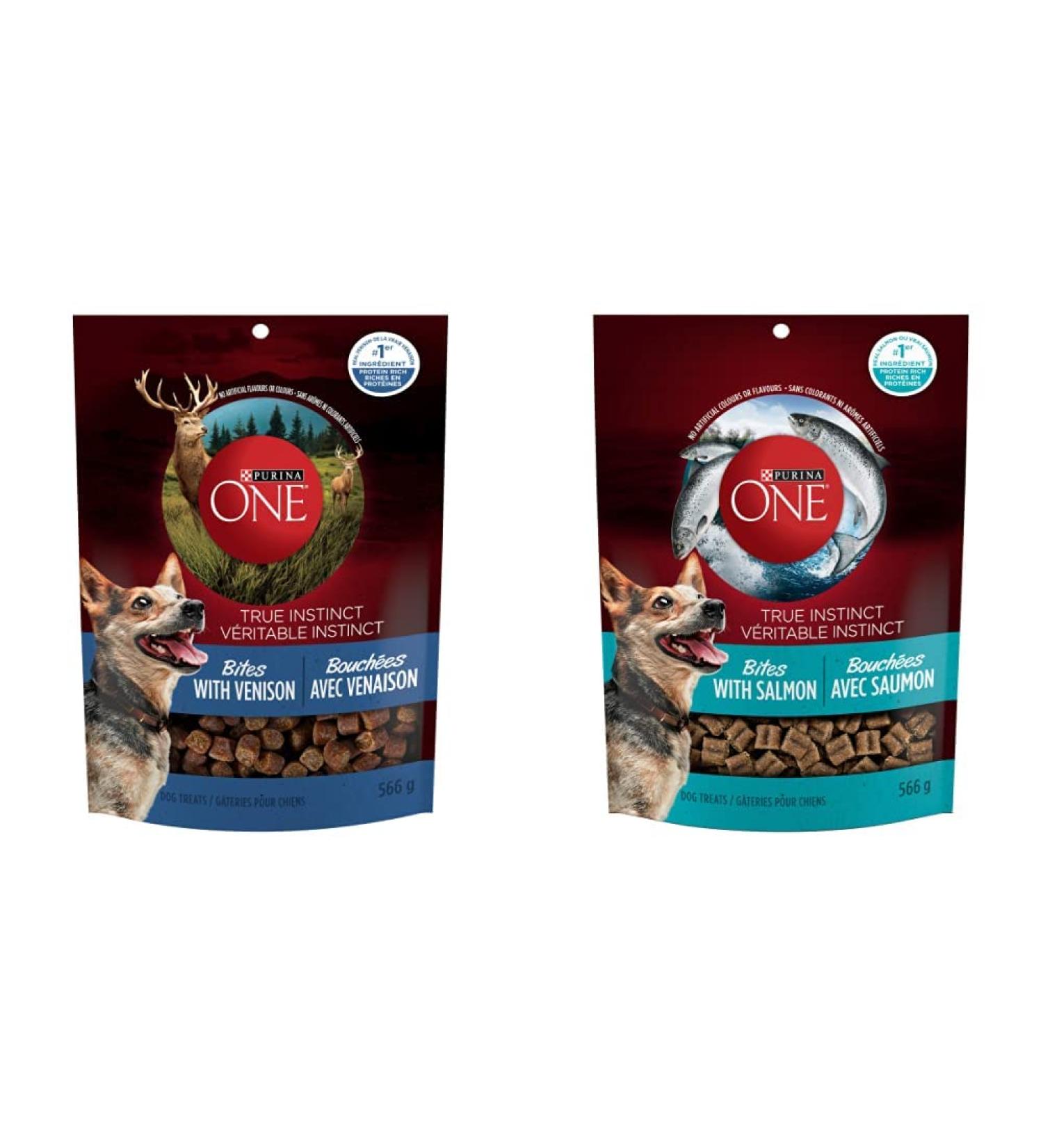 Purina ONE True Instinct Bites with Venison + Real Salmon Natural Dog Treats Bundle - Buy Online on GoSupps.com