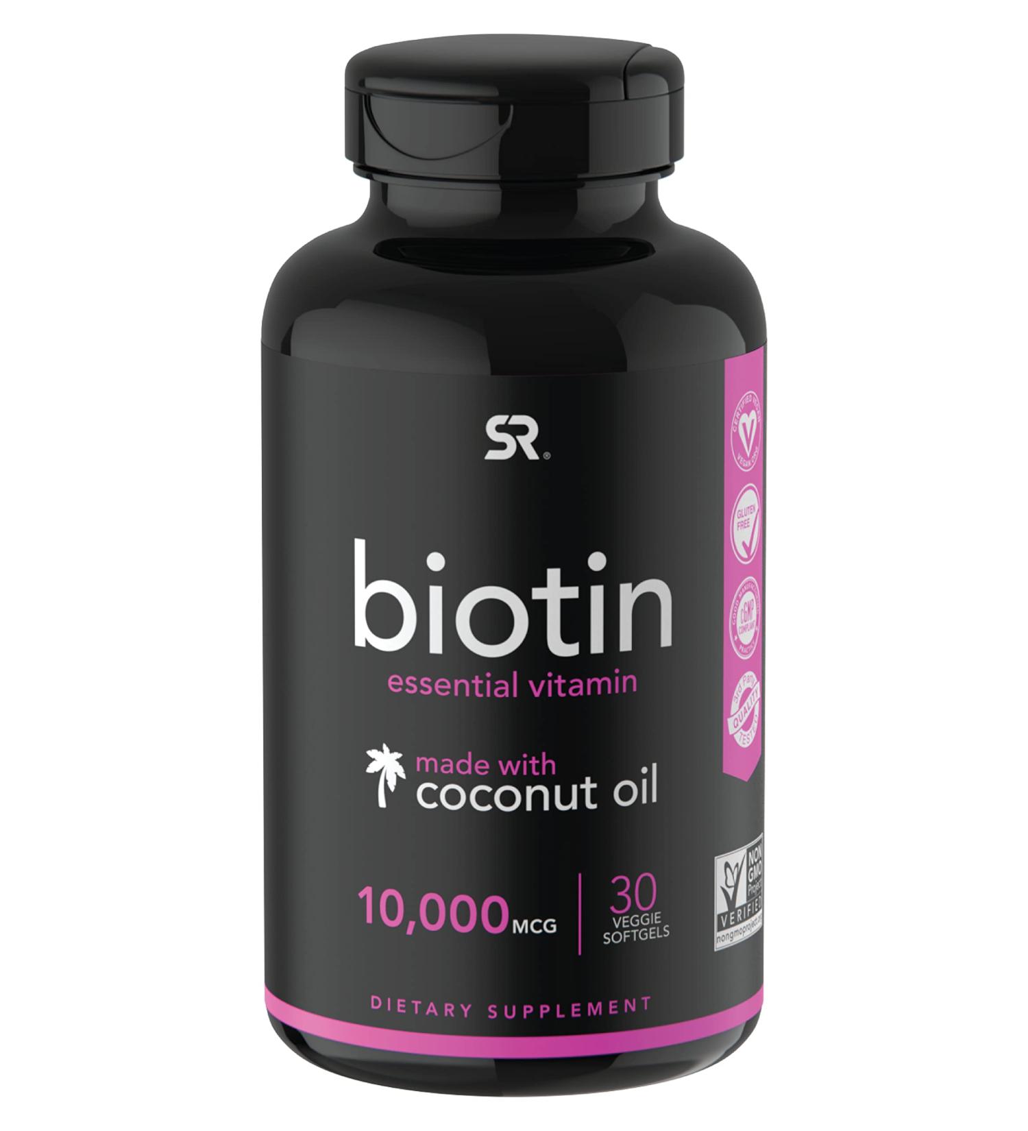 Sports Research Biotin 10000 mcg with Coconut Oil - 30 Veggie Softgels - Buy Online on GoSupps.com
