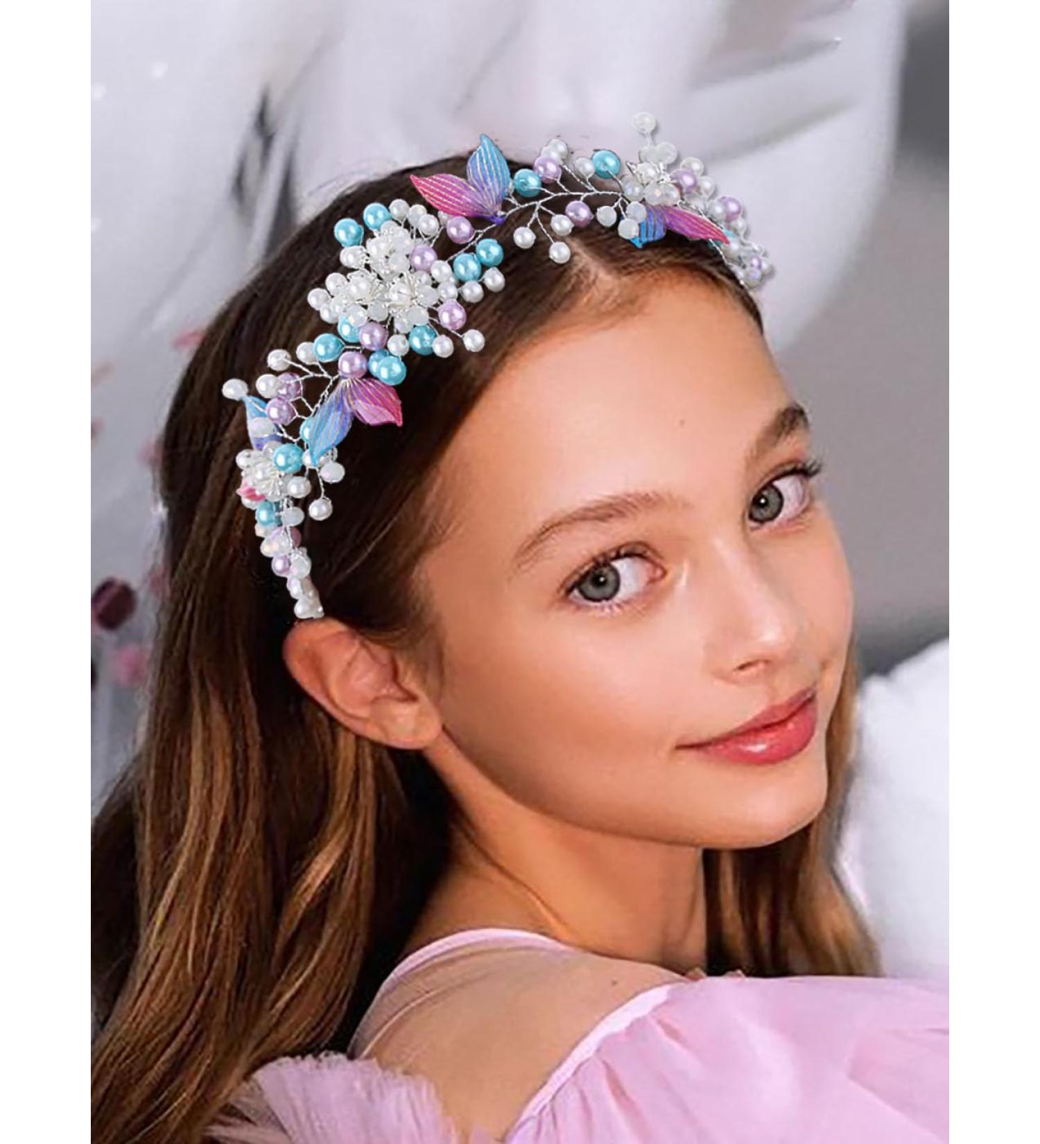 IYOU Mermaid Wedding Hair Vines Silver Pearl Headband Beads Princess Bridal Headpiece Hair Accessories for Flower Girls - Buy Online on GoSupps.com