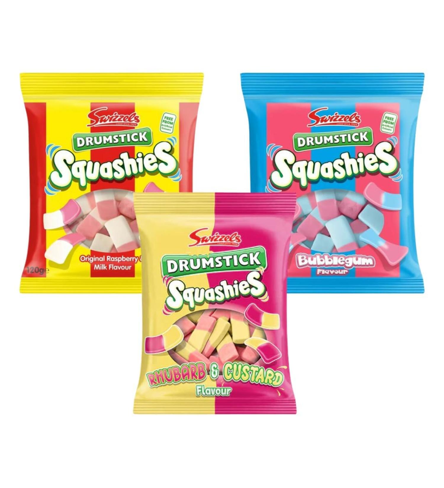 Sweets Bundle Consisting of Swizzels Drumstick Squashies Original Raspberry & Milk Flavour 120g Drumstick Squashies Bubblegum 120g and Rhubarb & Custard Drumstick Squashies 120g (3 Pack) - Buy Online on GoSupps.com