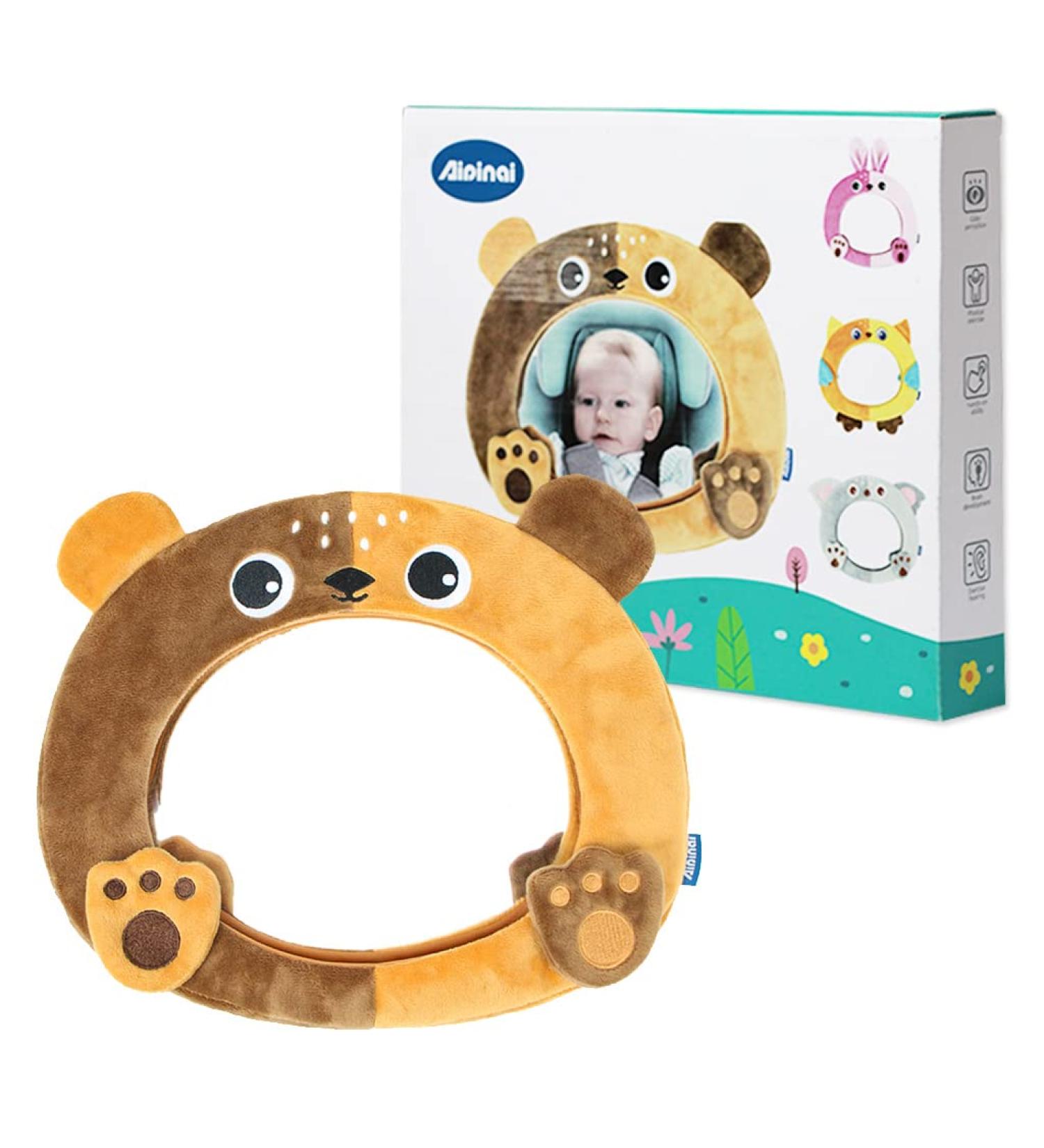 AIPINQI Baby Car Mirror | Rear and Forward Facing Easy View Cartoon Mirror for Infant and Newborn | 100% Shatterproof Safety | Bear Design - Buy Online on GoSupps.com