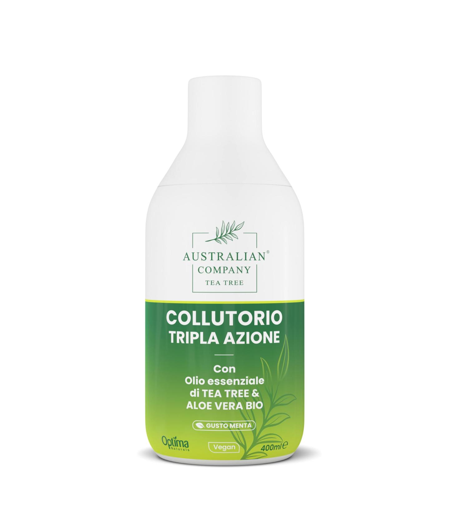 Triple action mouthwash with tea tree oil and organic aloe vera helps keep the oral cavity clean and prevent tartar formation leaves a pleasant fresh feeling - Buy Online on GoSupps.com