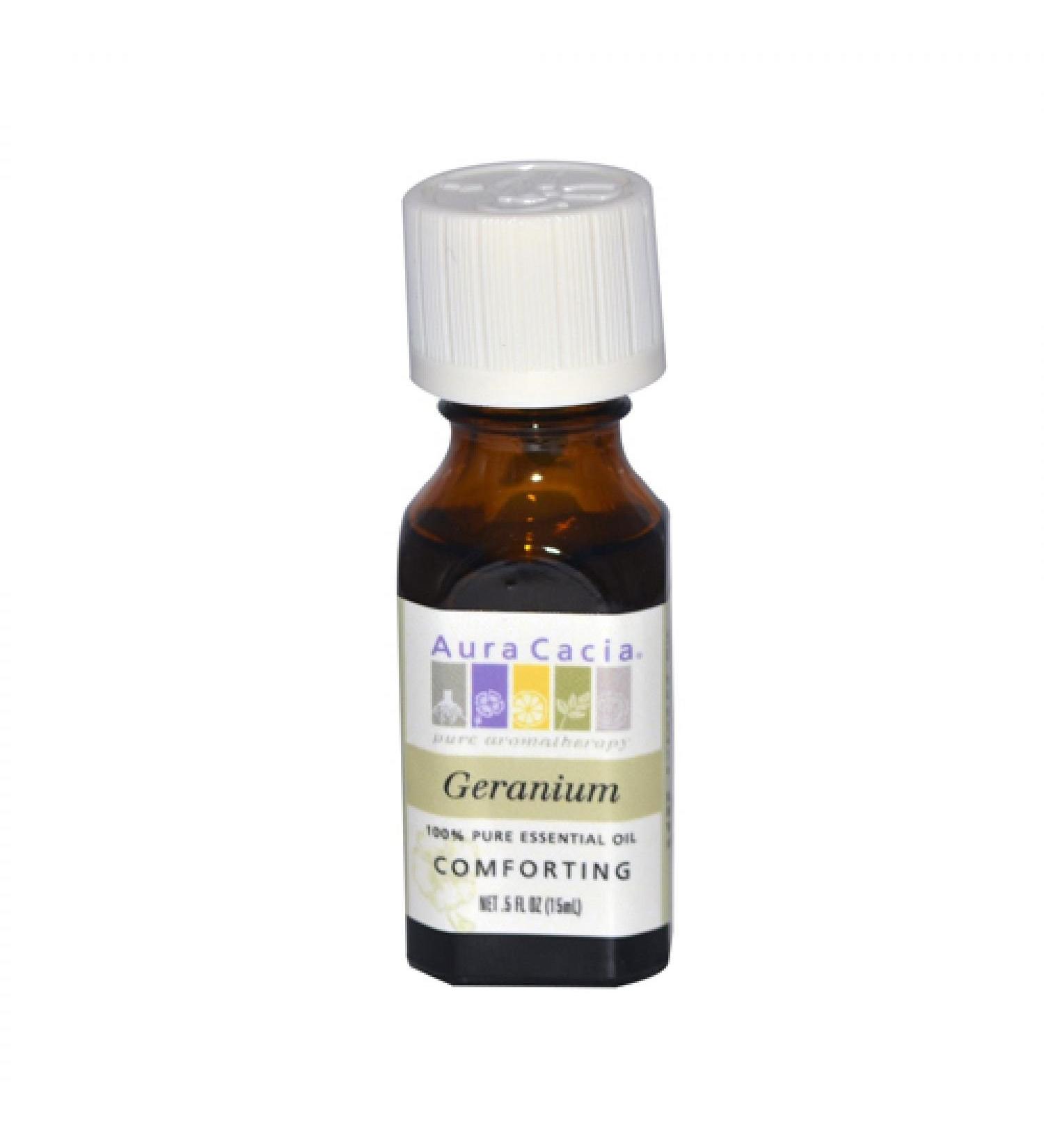 Aura Cacia 100% Pure Geranium Essential Oil | GC/MS Tested for Purity | 15 ml (0.5 fl. oz.) | Pelargonium graveolens