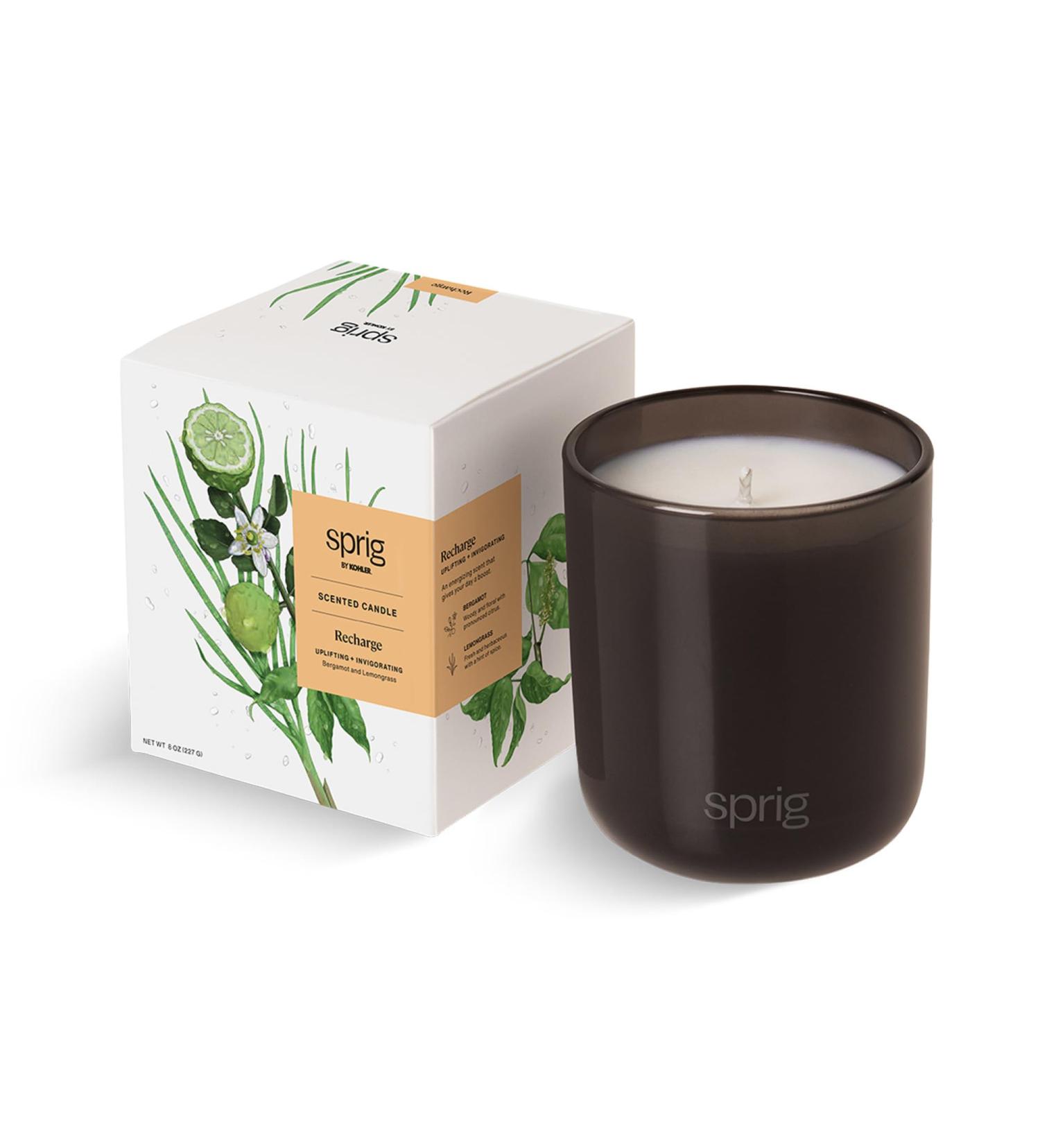 Sprig by Kohler Recharge Aromatherapy Candle - 100% Natural Soy-Coconut Wax Uplifting Bergamot & Lemongrass Scent Perfect Holiday Gift 8 oz - Buy Online on GoSupps.com