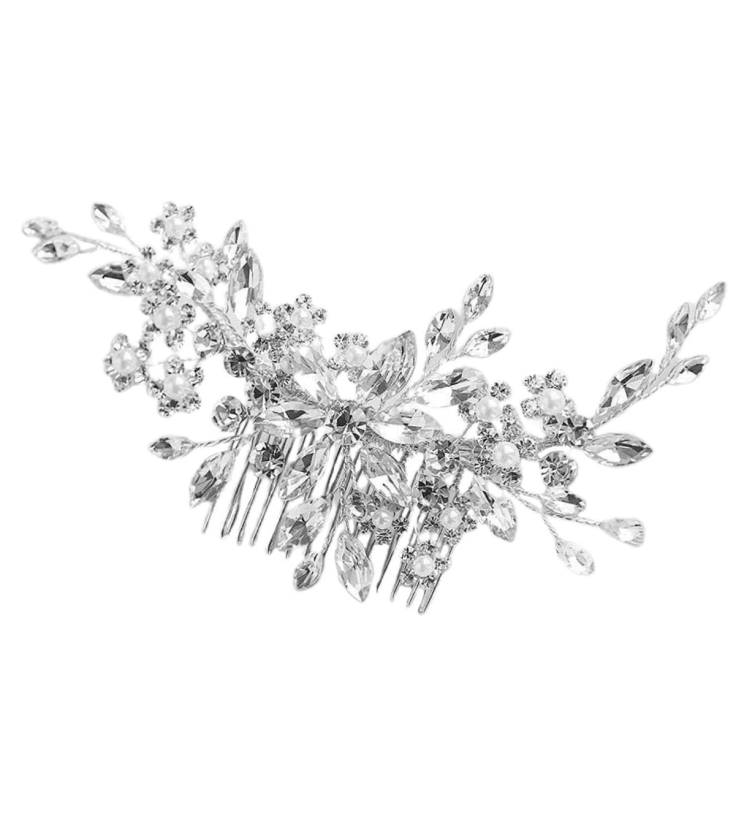 Angoily Crystal Inlaid Hair Comb Pearl Tiara Rhinestone Wedding Headdress Wedding Hair Combs Vintage Hair Accessories Flower Side Comb Wedding Hair Accessories Mosaic Bride Alloy Earring - Buy Online on GoSupps.com