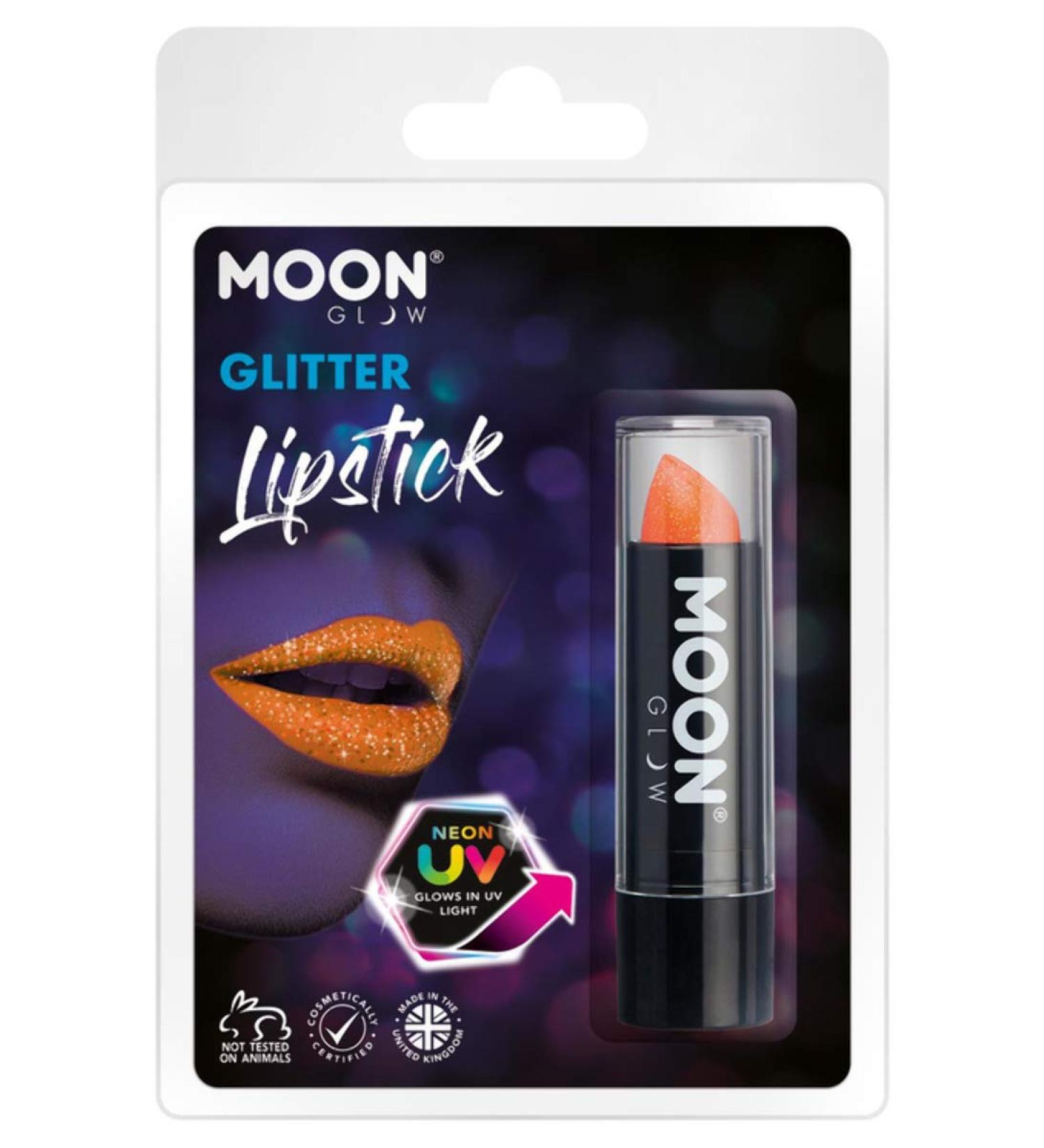 Smiffys Moon Glow Neon UV Glitter Lipstick Orange