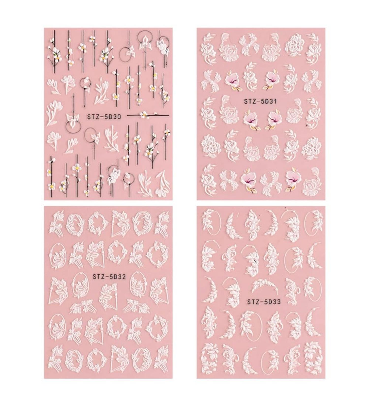 kzxbty 5D Embossed Flower Nail Art Stickers 4 Sheets Self-Adhesive Decals Floral Design Nail Decoration for Women Easy Install Easy to Use - Buy Online on GoSupps.com