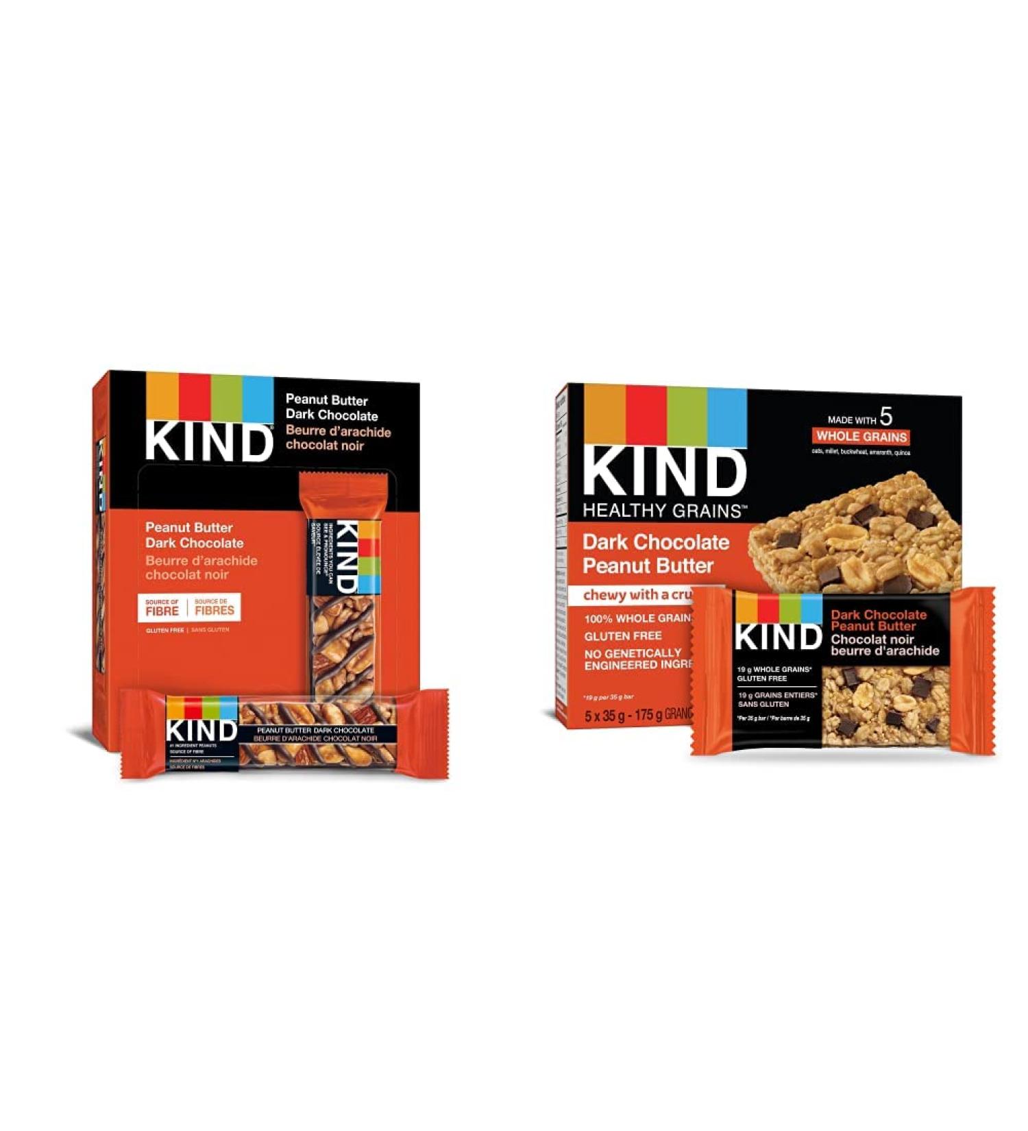 KIND Bars Peanut Butter Dark Chocolate Gluten Free 40 Grams 12 Count & Healthy Grains Bars Peanut Butter Dark Chocolate Gluten Free 35 Grams 5 Count - Buy Online on GoSupps.com