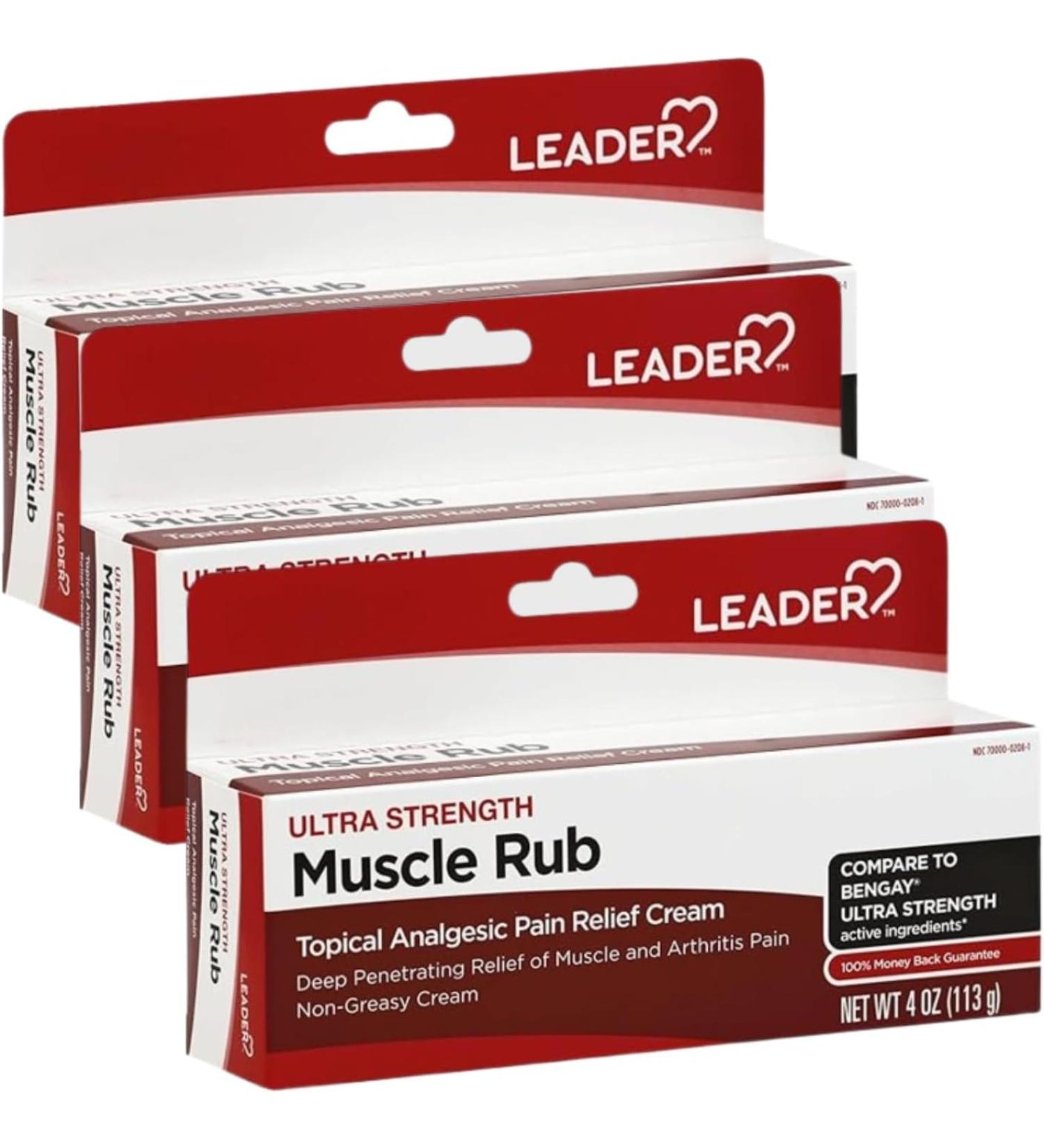 Leader Muscle Rub Deep Penetrating Relief for Sore Muscles and Joints Minor Arthritis and Back Pain Relief Menthol & Methyl Salic - Pack Of 3 - Buy Online on GoSupps.com