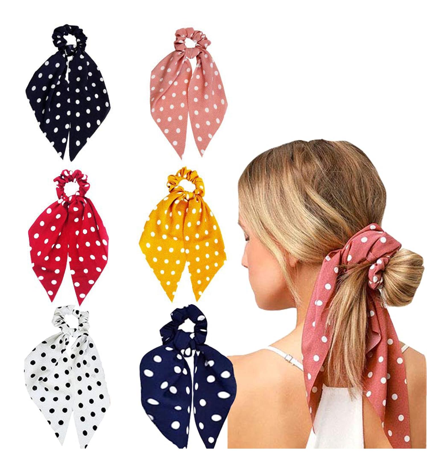 Hair Scarf Scrunchies Bow Scrunchies for Hair Chiffon Floral Scarf BowPonytail Holder for Women Girls (dial point) - Buy Online on GoSupps.com