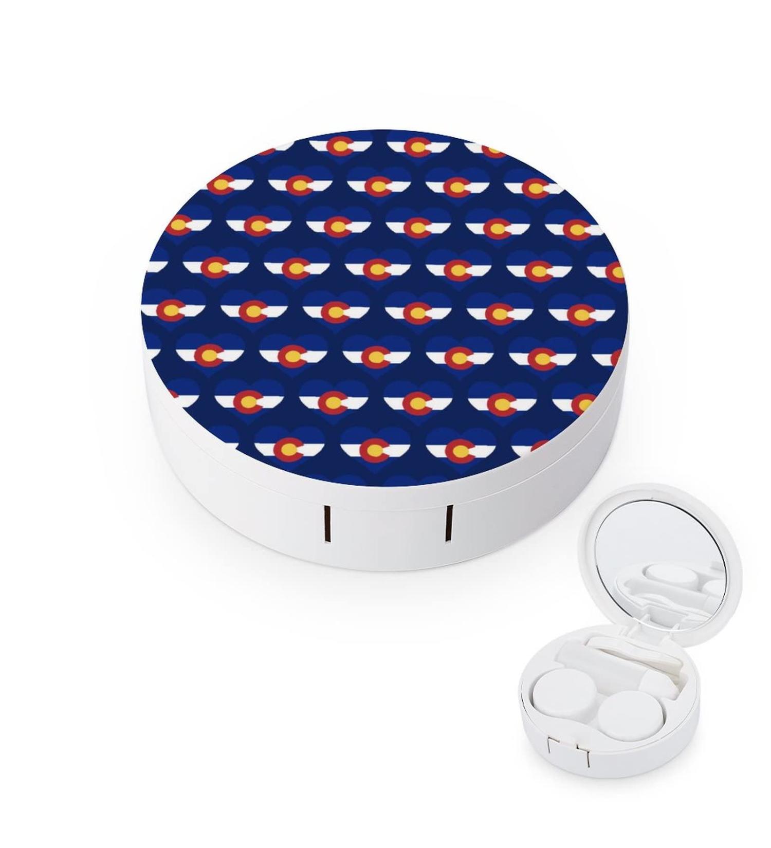 Heart Colorado Round Case For Contact Lens Kit Storage Box with Mirror Printed - Buy Online on GoSupps.com