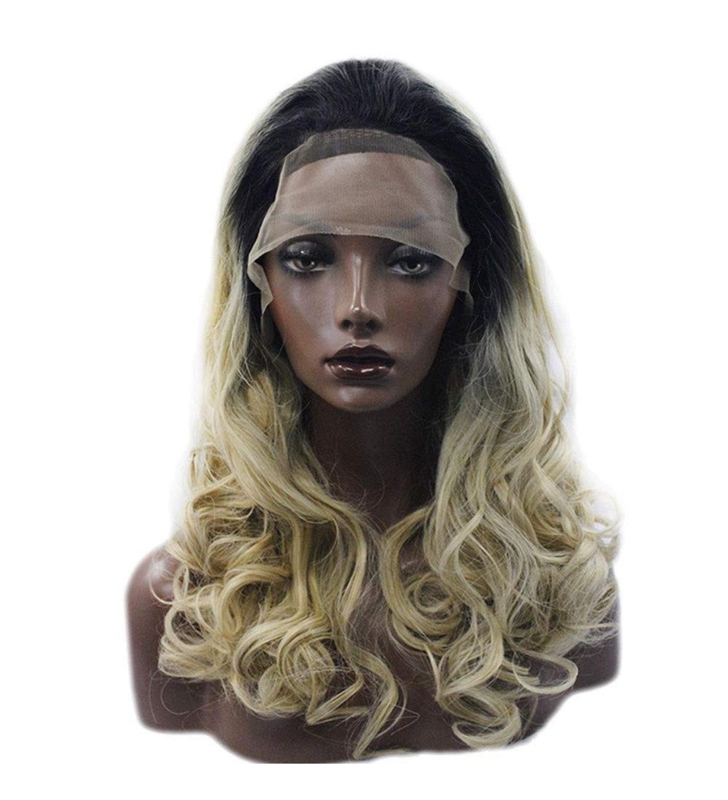 BGHJUE Front Lace Wig - 18-Inch Gradient Long Curly Hair for Women | Heat Resistant Fiber | Side Parting - Photo Color - Buy Online on GoSupps.com