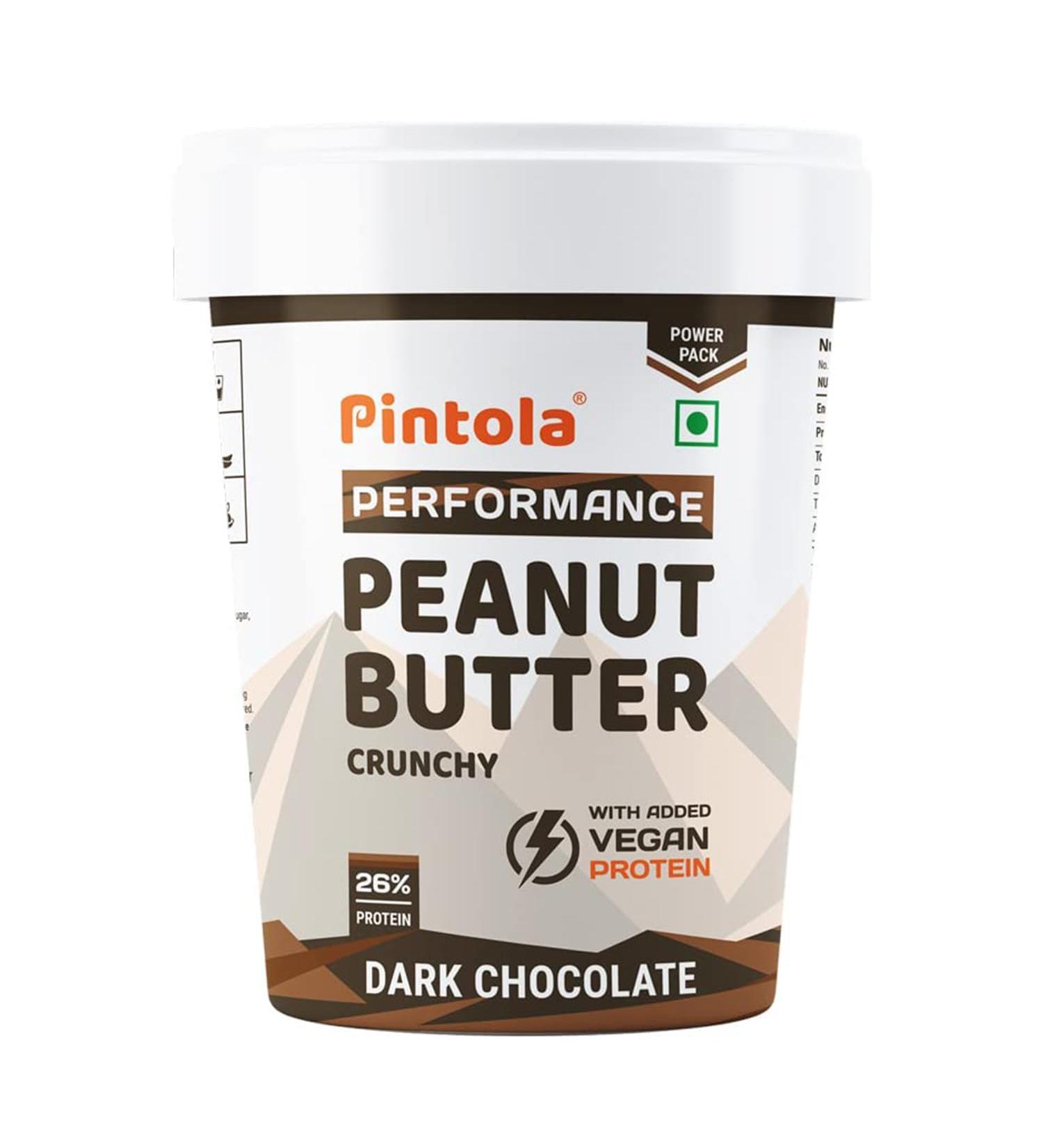 Pin'tola Plant Protein Peanut Butter Dark Chocolate Crunchy 1kg 26% High Protein 5g Fiber Vegan Protein Gluten Free Zero Trans Fat Nut Butter. - Buy Online on GoSupps.com