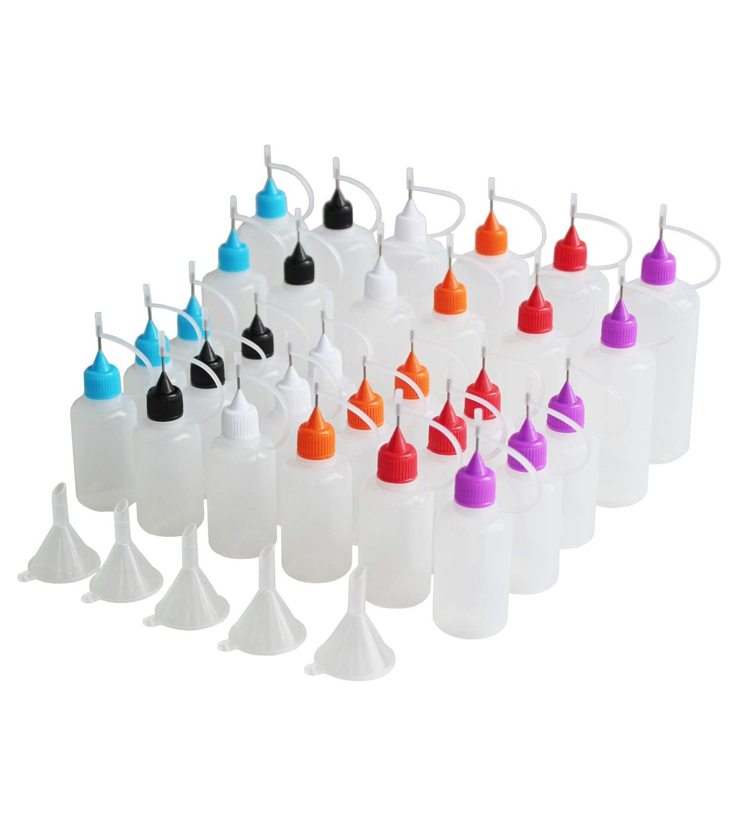 30 Pcs Precision Tip Applicator Bottles + 5 Mini Funnels for DIY Crafts & Painting - Multicoloured Tips for Quilling, Acrylic Painting, Gluing & Oiler Projects - Buy Online on GoSupps.com