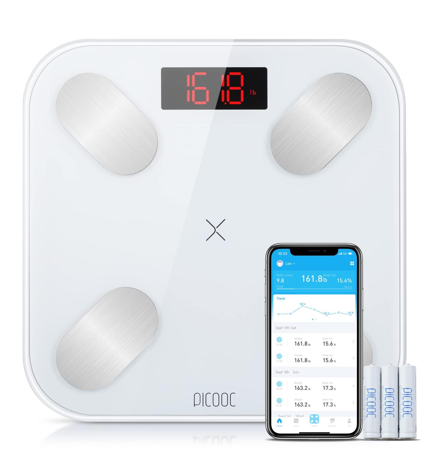 PICOOC Smart Scale - Digital Bathroom Scale with 14+ Body Compositions & Smartphone App Sync - Highly Precise White Body Composition Analyzer - BMI AI Analyzer - Buy Online on GoSupps.com