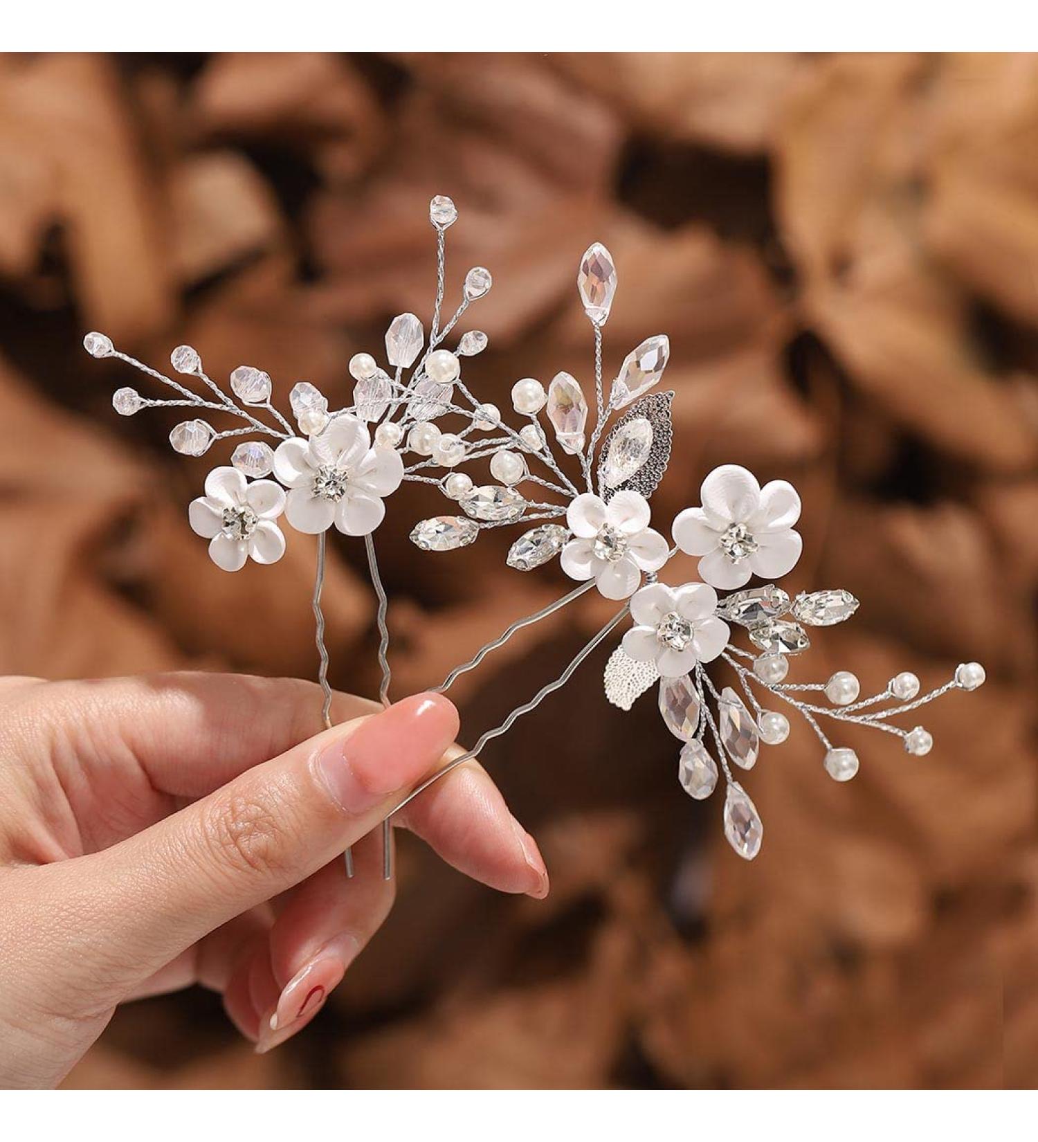 Gorais Flower Bride Wedding Hair Pins - Silver Rhinestone & Pearl Hair Clips for Women and Girls (Pack of 2) - Buy Online on GoSupps.com
