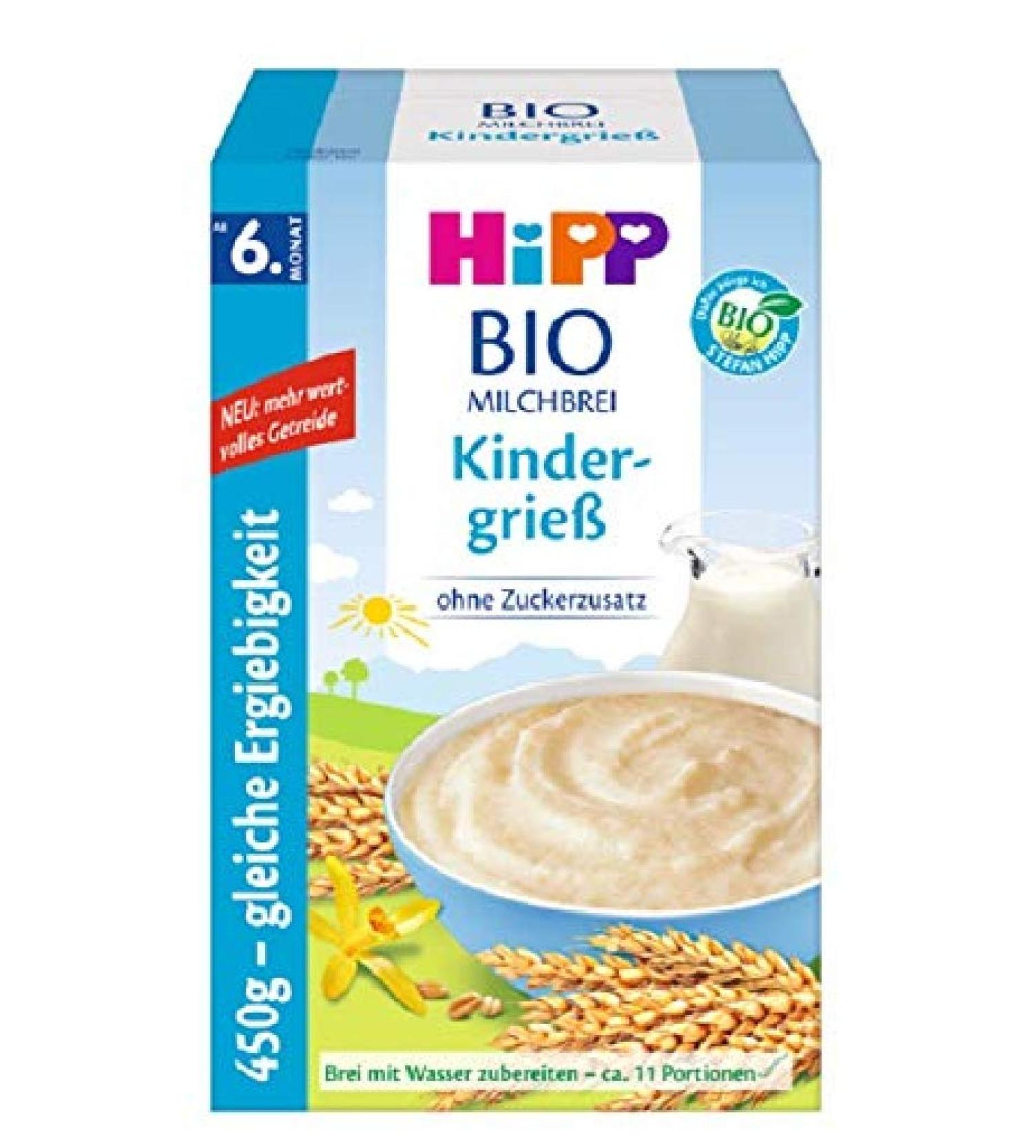 Hipp organic milk porridge without added sugar bulk pack from 6 months children's semolina pack of 4 (4 x 450 g) children's semolina