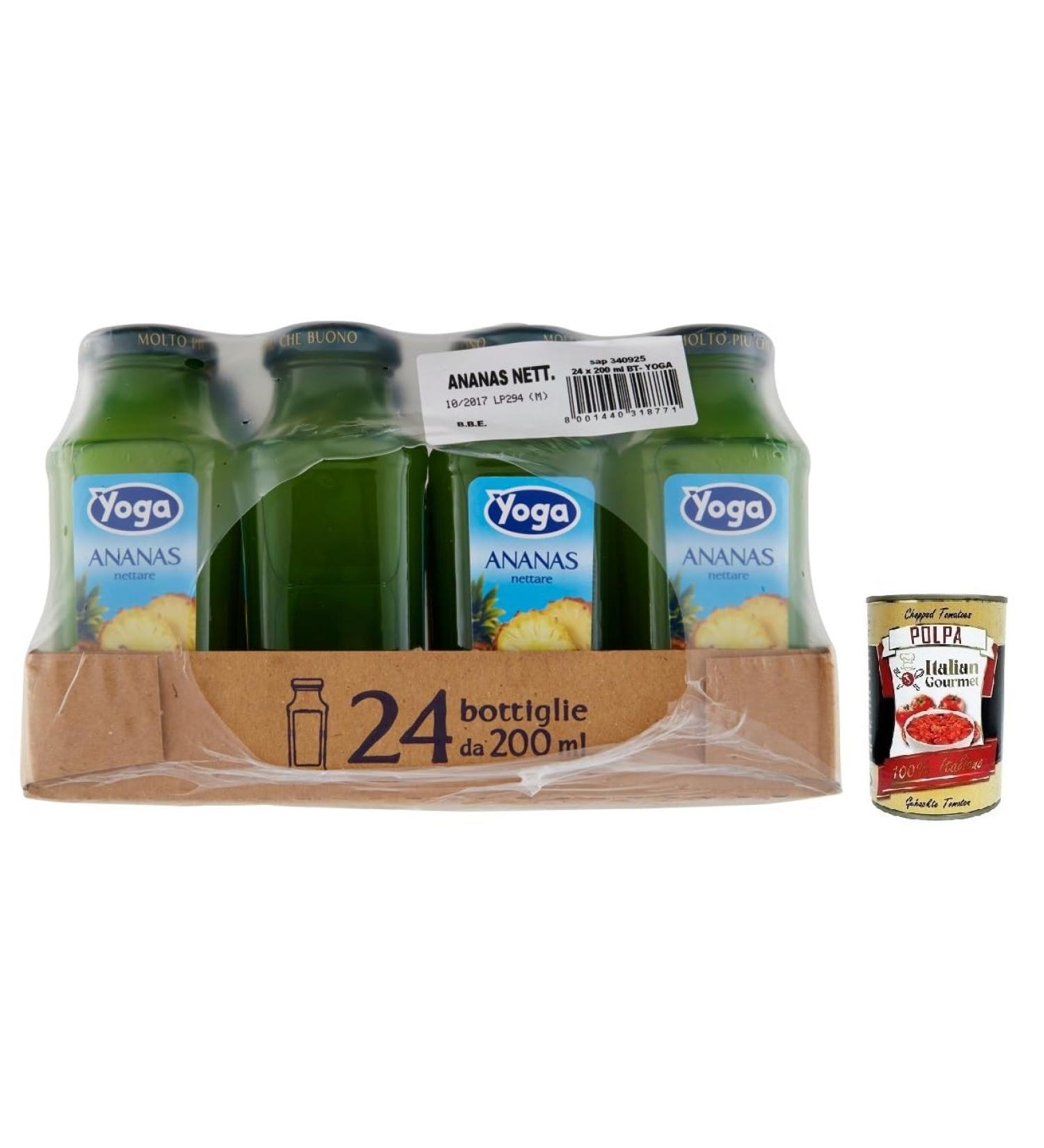 Italian Gourmet E.R. 24 x Yoga Succo Ananas Nettare pineapple juice refreshing fruit juice tropical taste 200 ml glass + 400 g Italian box of Polpa di Pomodoro - Buy Online on GoSupps.com