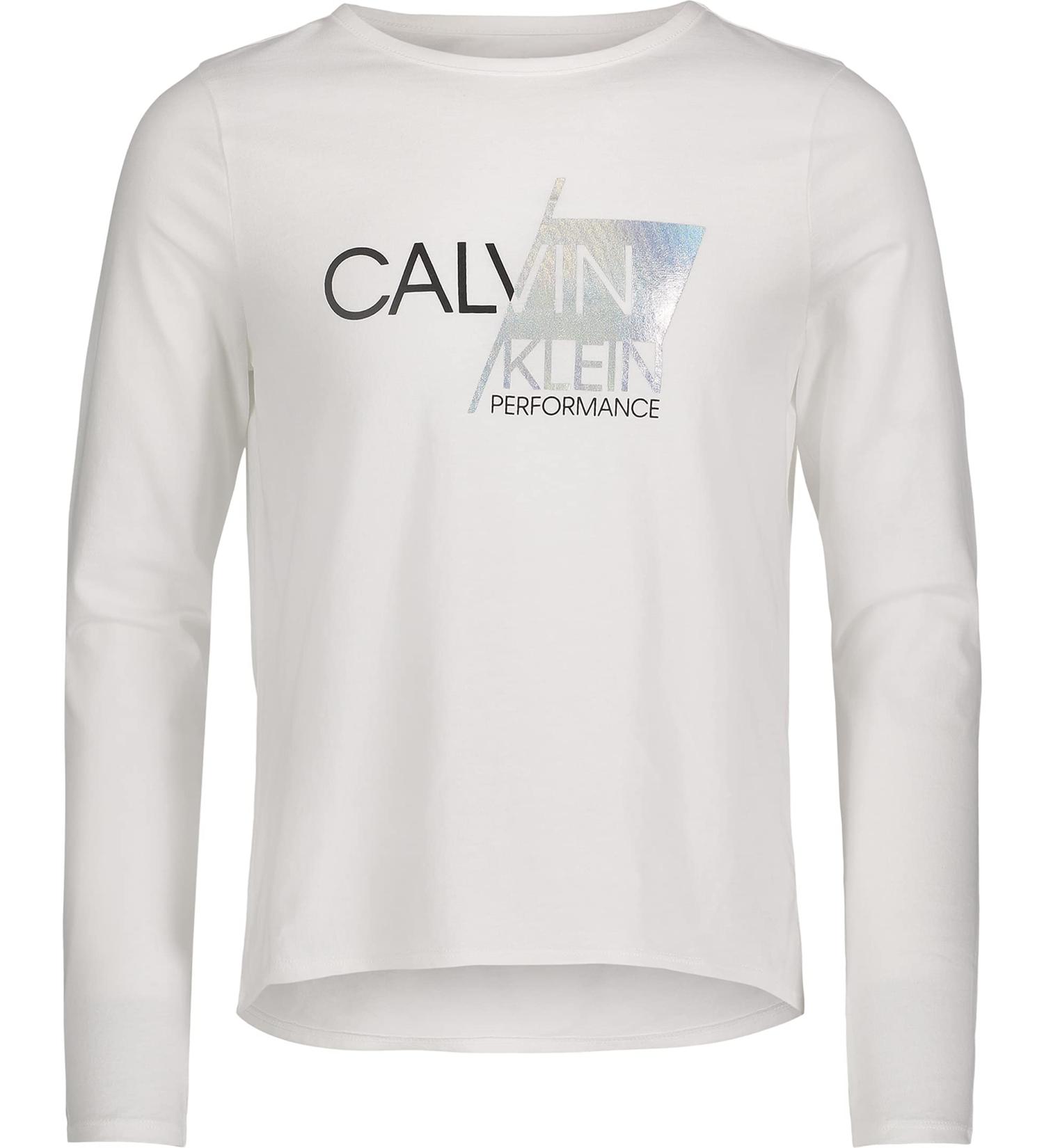 Calvin Klein Girls' Performance Long Sleeve Sport T-Shirt 8-10 White Slant