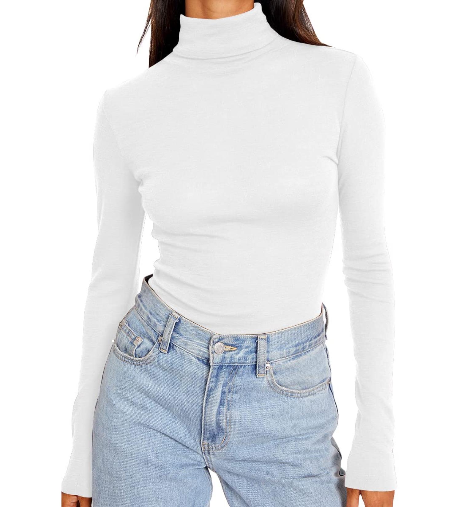 Trendy Queen Women's Turtleneck Long Sleeve Shirt - Fall Fashion 2022 | White, Medium - Buy Online on GoSupps.com