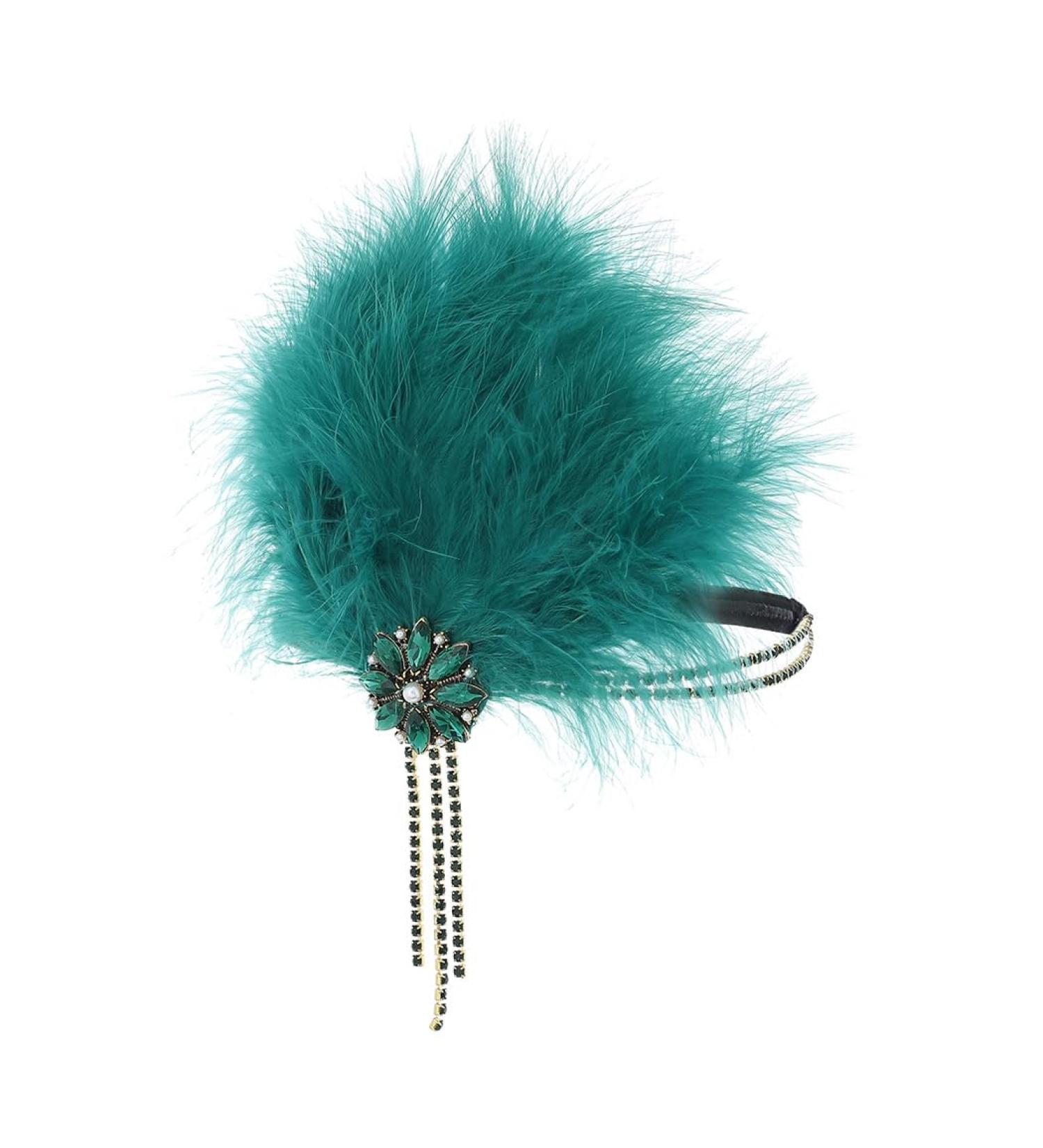 IYOU 1920s Feather Gatsby Headpiece Green Crystal Flapper Headband Tassel Vintage Party Festival Hair Accessories for Women - Buy Online on GoSupps.com