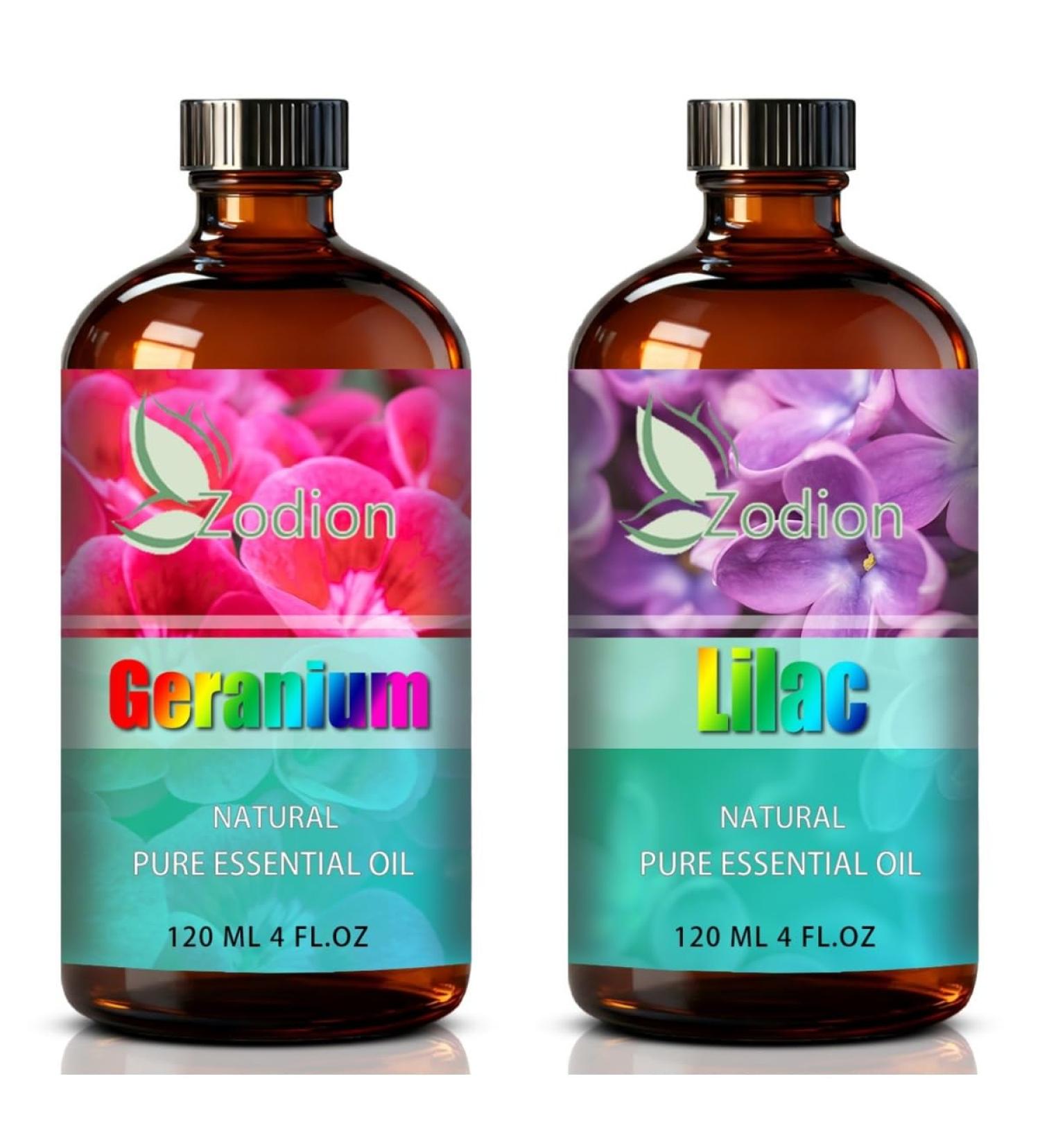 Lilac Essential Oil 4 Fl Oz and Geranium Essential Oil 4 Fl Oz - Lilac & Geranium Oil for Diffuser Aromatherapy Home Fragrance Skin & Hair Care DIY Candle & Soap Making Yoga - Buy Online on GoSupps.com