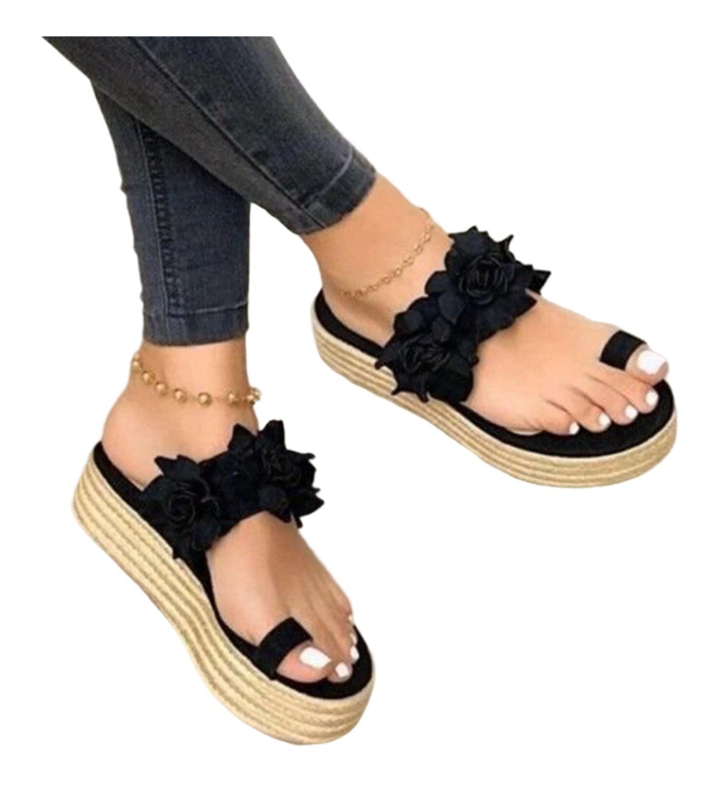 Summer Platform Bunion Splints Sandal - Women's Stylish Beach Slippers for Bunion Corrector - Black, Size 8.5 - Buy Online on GoSupps.com