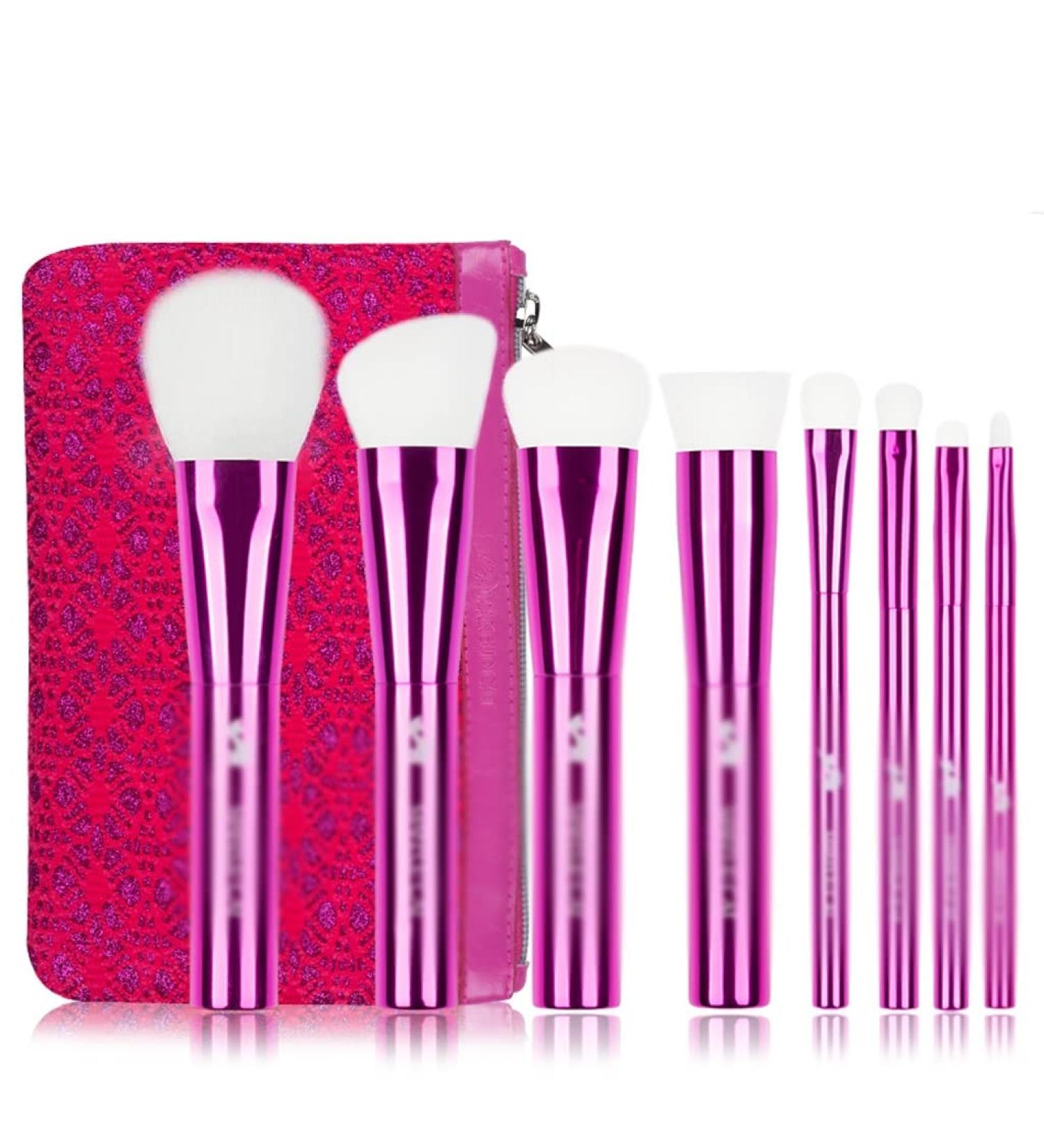 Makeup Brush Set - 8 Portable Pink Synthetic Hair Brushes for Beginners | Essential Makeup Tools for Powder Sculpting & Eyeshadow - Buy Online on GoSupps.com