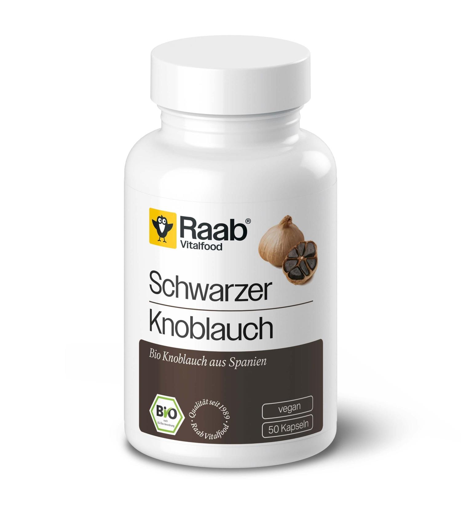 Raab Vitalfood Bio Black Garlic Capsules 50 pieces with S-Alylcystein (SAC) made of organic black garlic powder from Spain taste and odorless