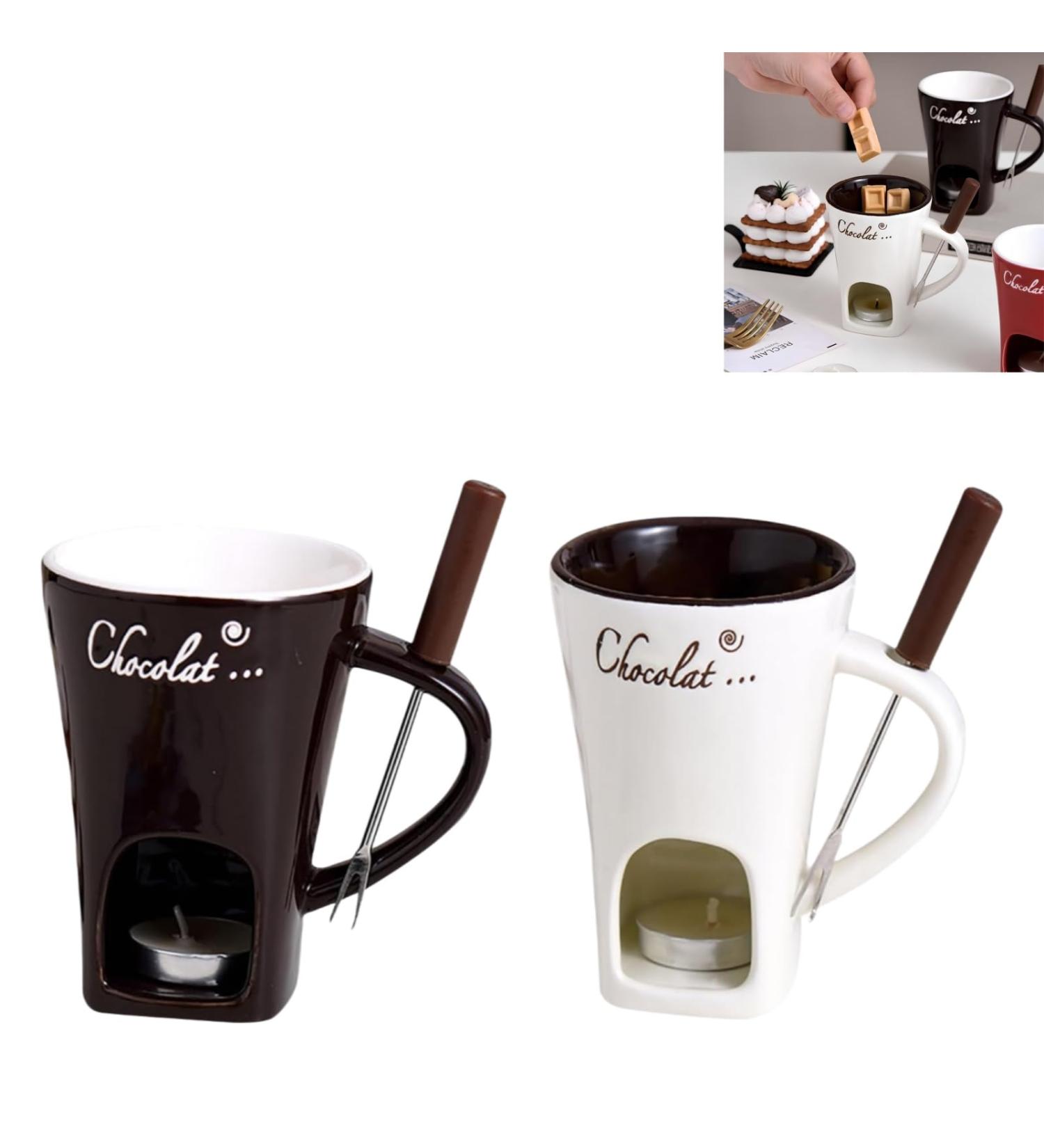 Chocolate Fondue Cup with Fork Tea Candle Fondue Set 130ml Ceramic Melting Chocolate Cup Cheese Butter Melting Cup - Buy Online on GoSupps.com